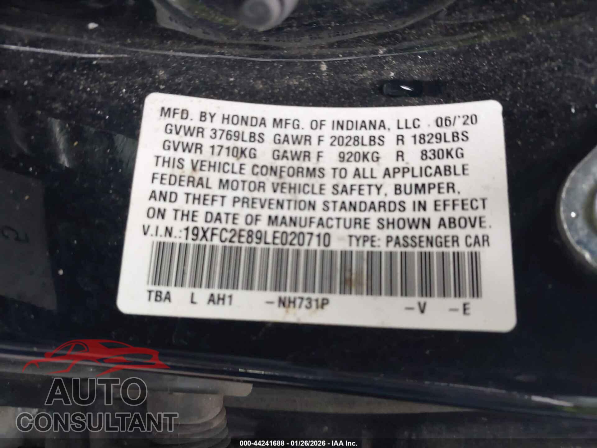 HONDA CIVIC 2020 - 19XFC2E89LE020710