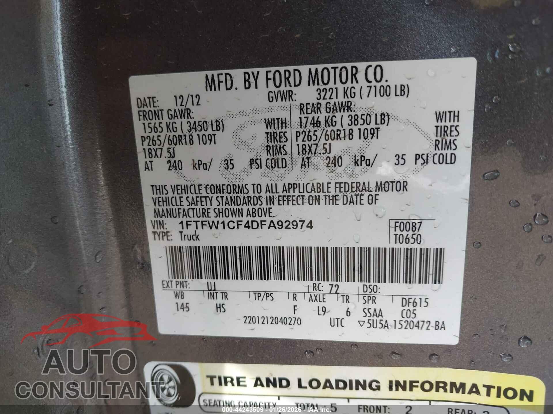FORD F-150 2013 - 1FTFW1CF4DFA92974