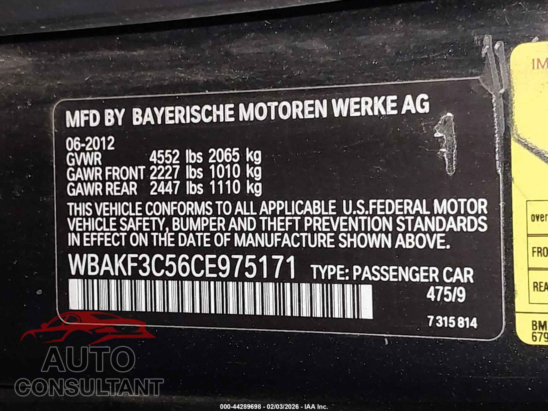 BMW 328I 2012 - WBAKF3C56CE975171