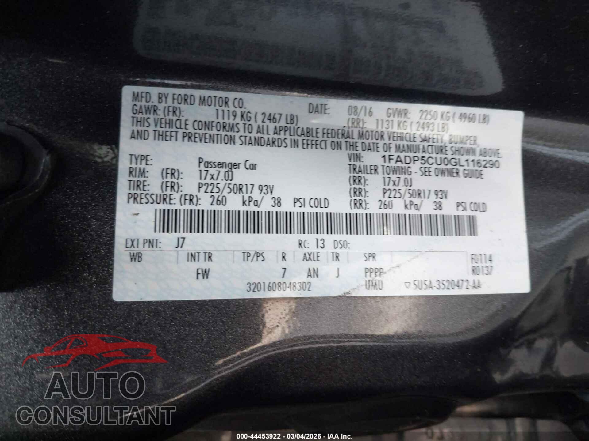 FORD C-MAX ENERGI 2016 - 1FADP5CU0GL116290