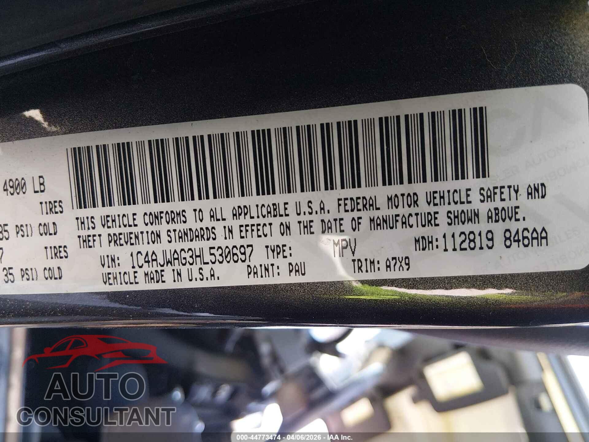 JEEP WRANGLER 2017 - 1C4AJWAG3HL530697