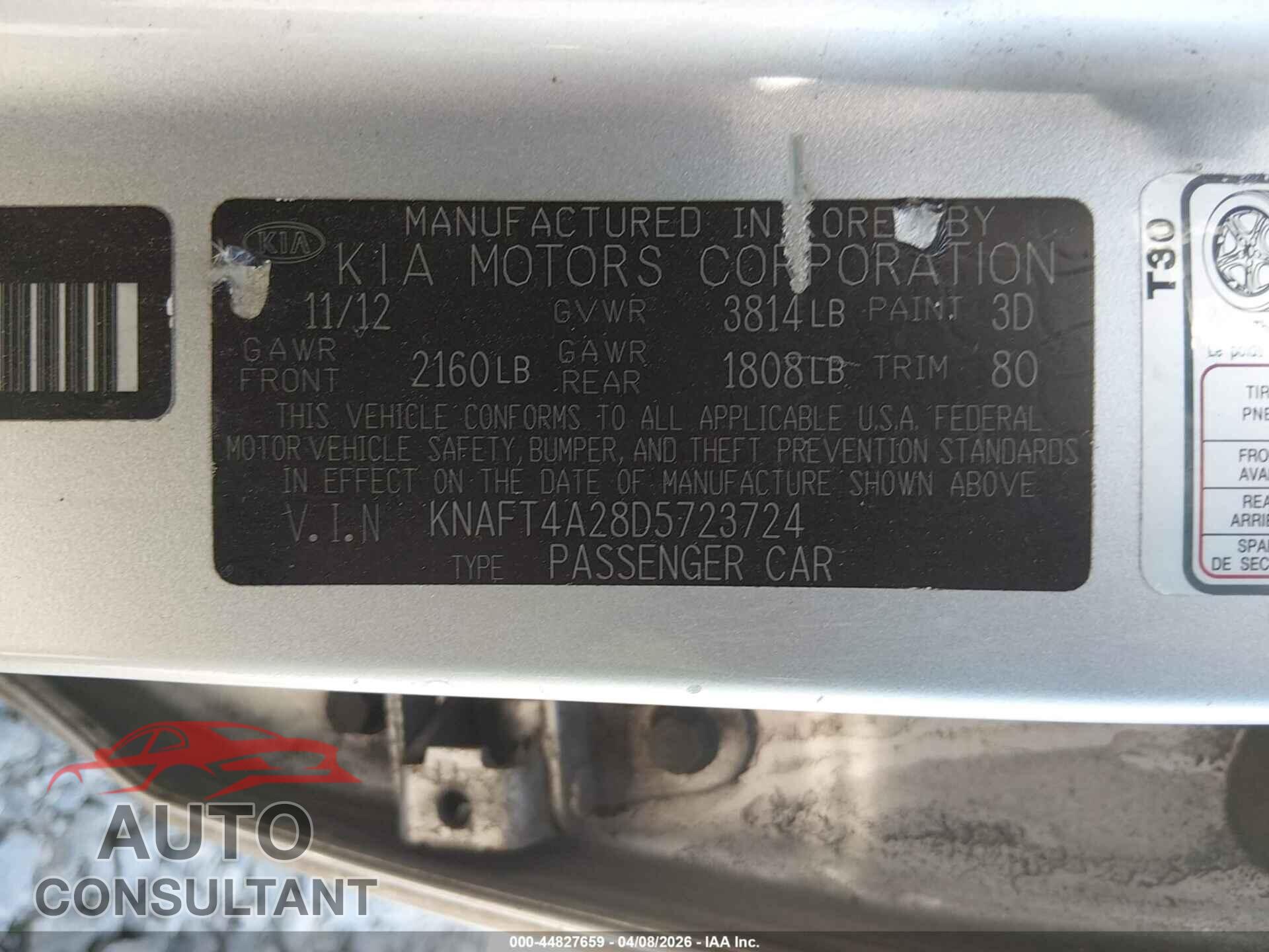 KIA FORTE 2013 - KNAFT4A28D5723724