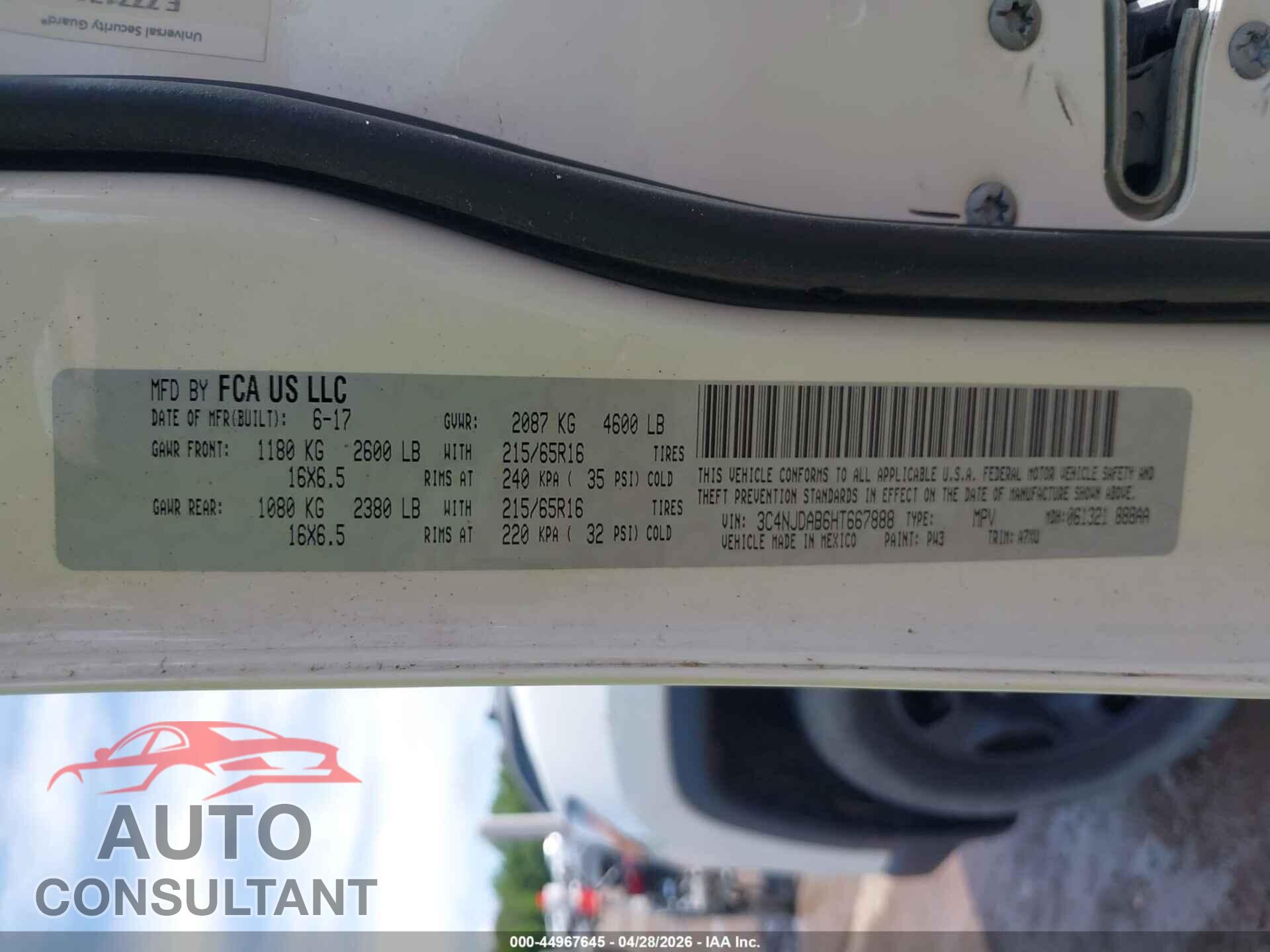 JEEP NEW COMPASS 2017 - 3C4NJDAB6HT667888