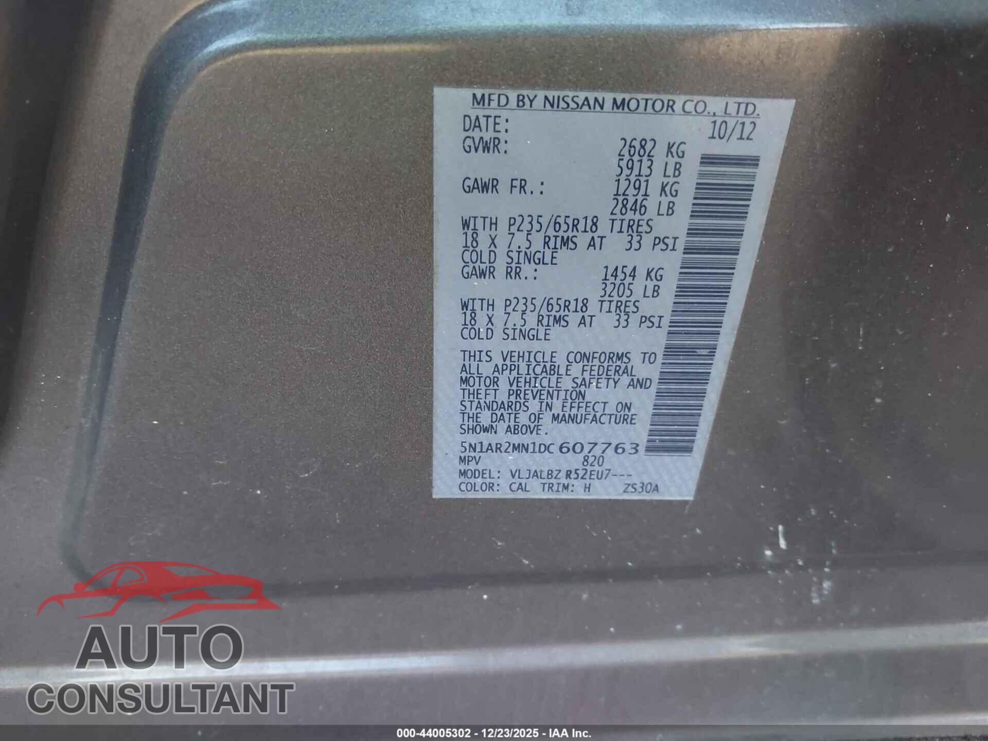 NISSAN PATHFINDER 2013 - 5N1AR2MN1DC607763
