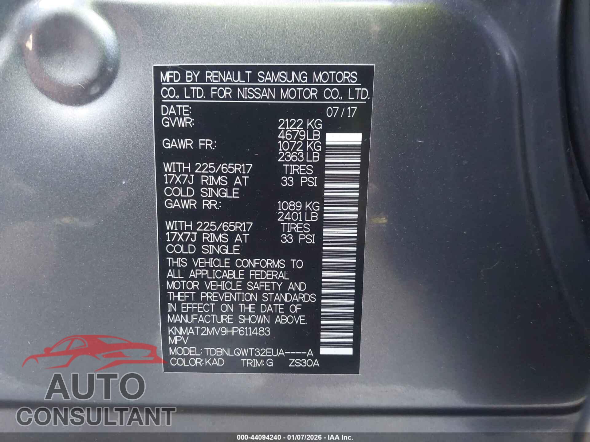 NISSAN ROGUE 2017 - KNMAT2MV9HP611483
