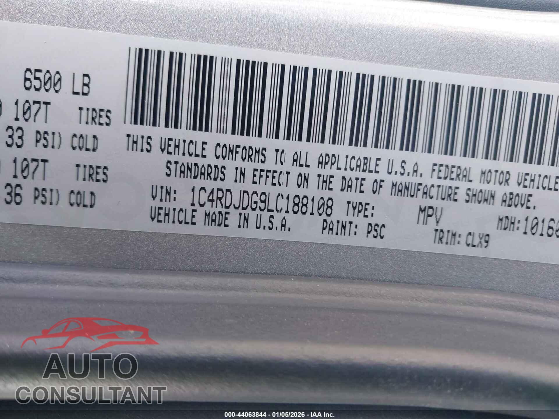 DODGE DURANGO 2020 - 1C4RDJDG9LC188108