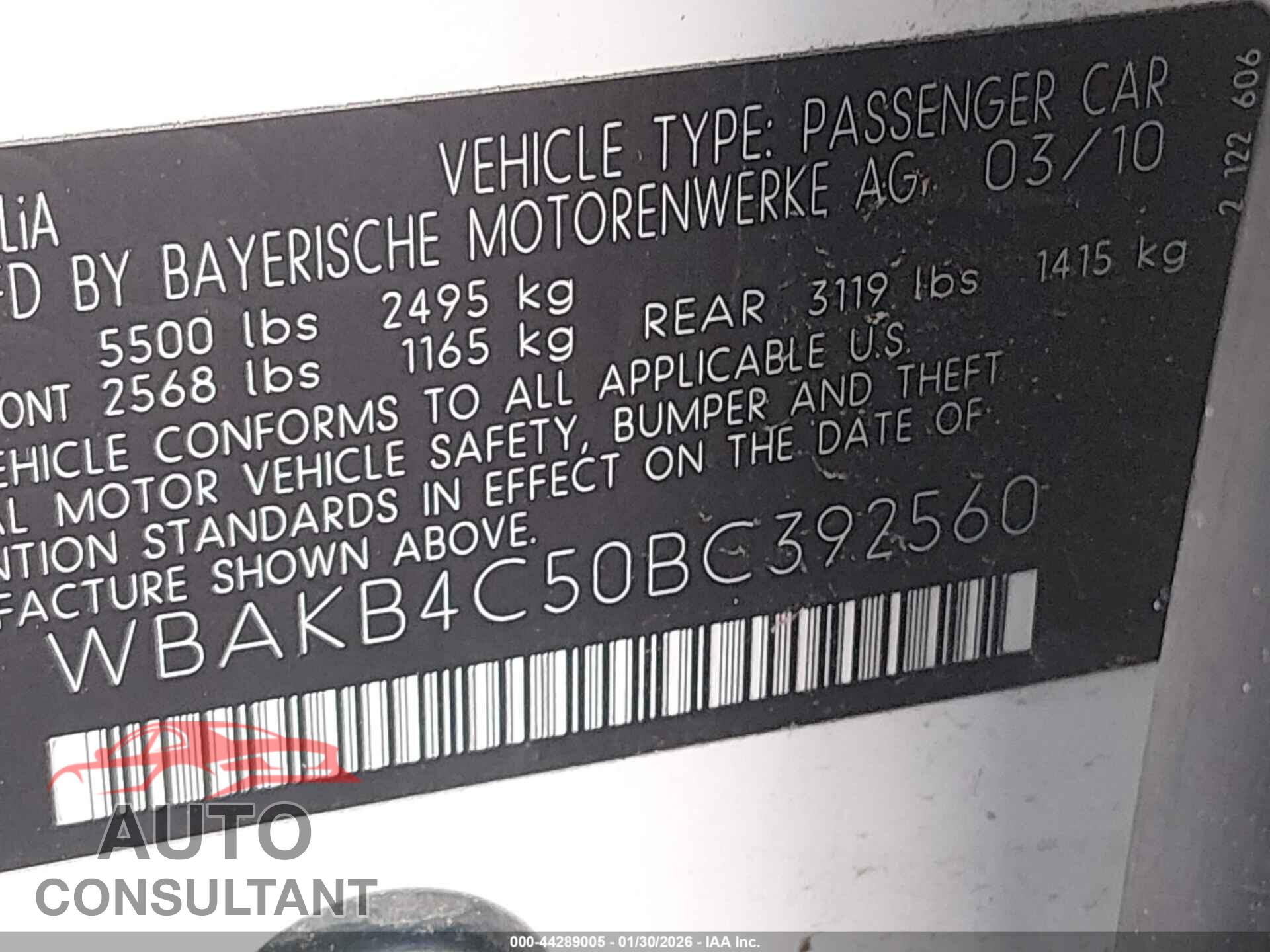 BMW 740LI 2011 - WBAKB4C50BC392560