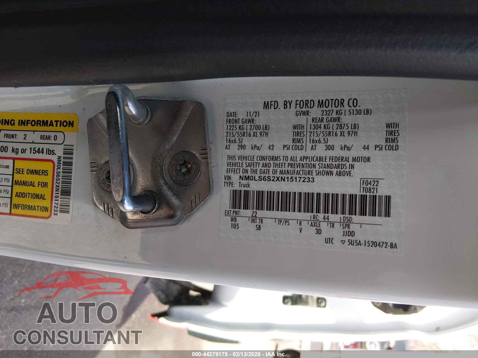 FORD TRANSIT CONNECT 2022 - NM0LS6S2XN1517233