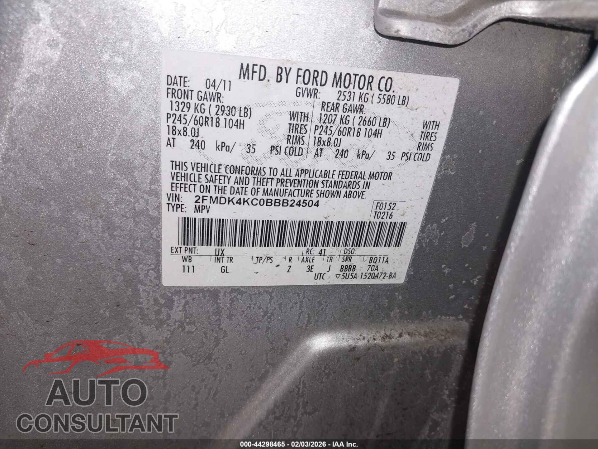 FORD EDGE 2011 - 2FMDK4KC0BBB24504