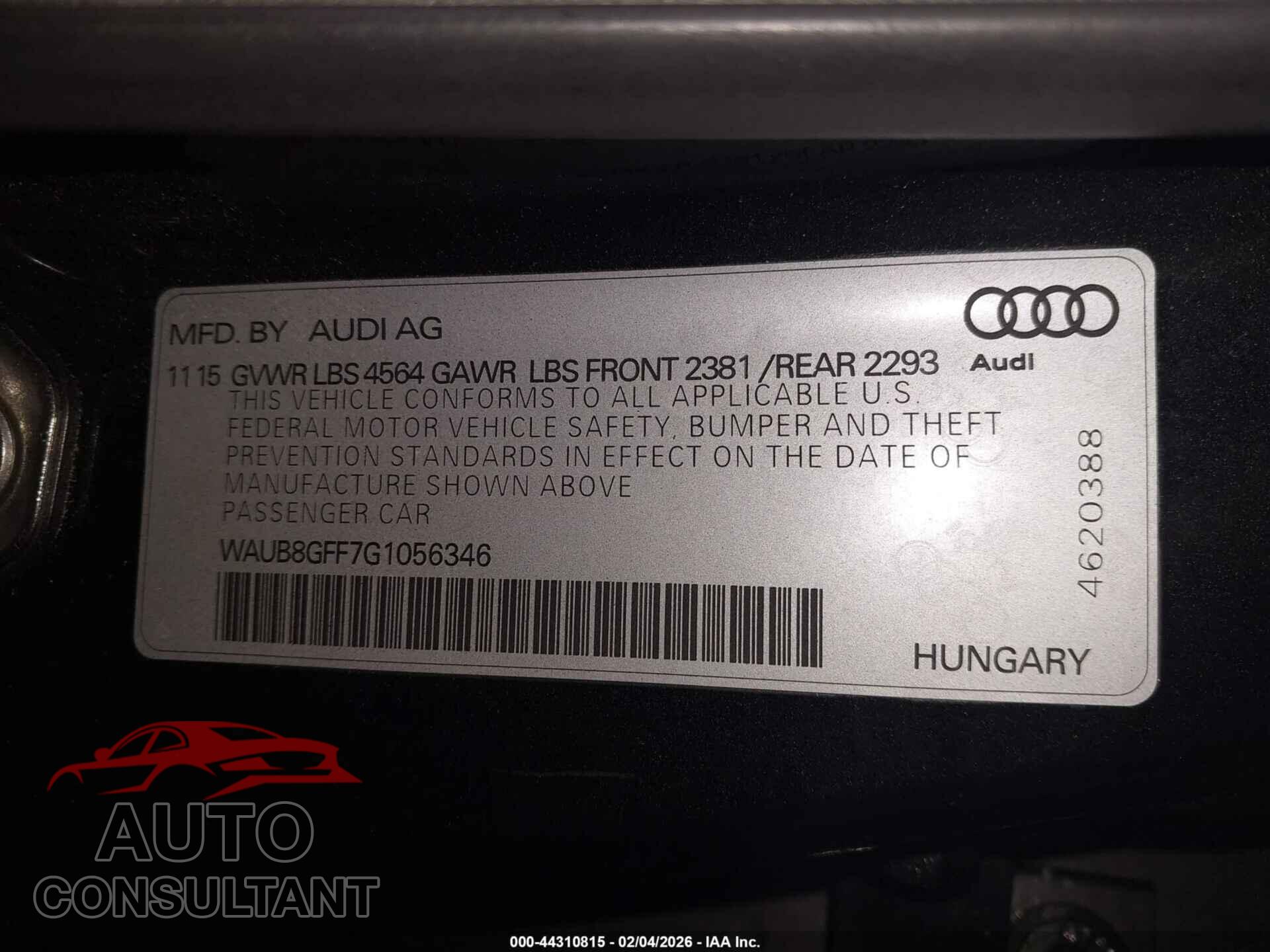 AUDI A3 2016 - WAUB8GFF7G1056346
