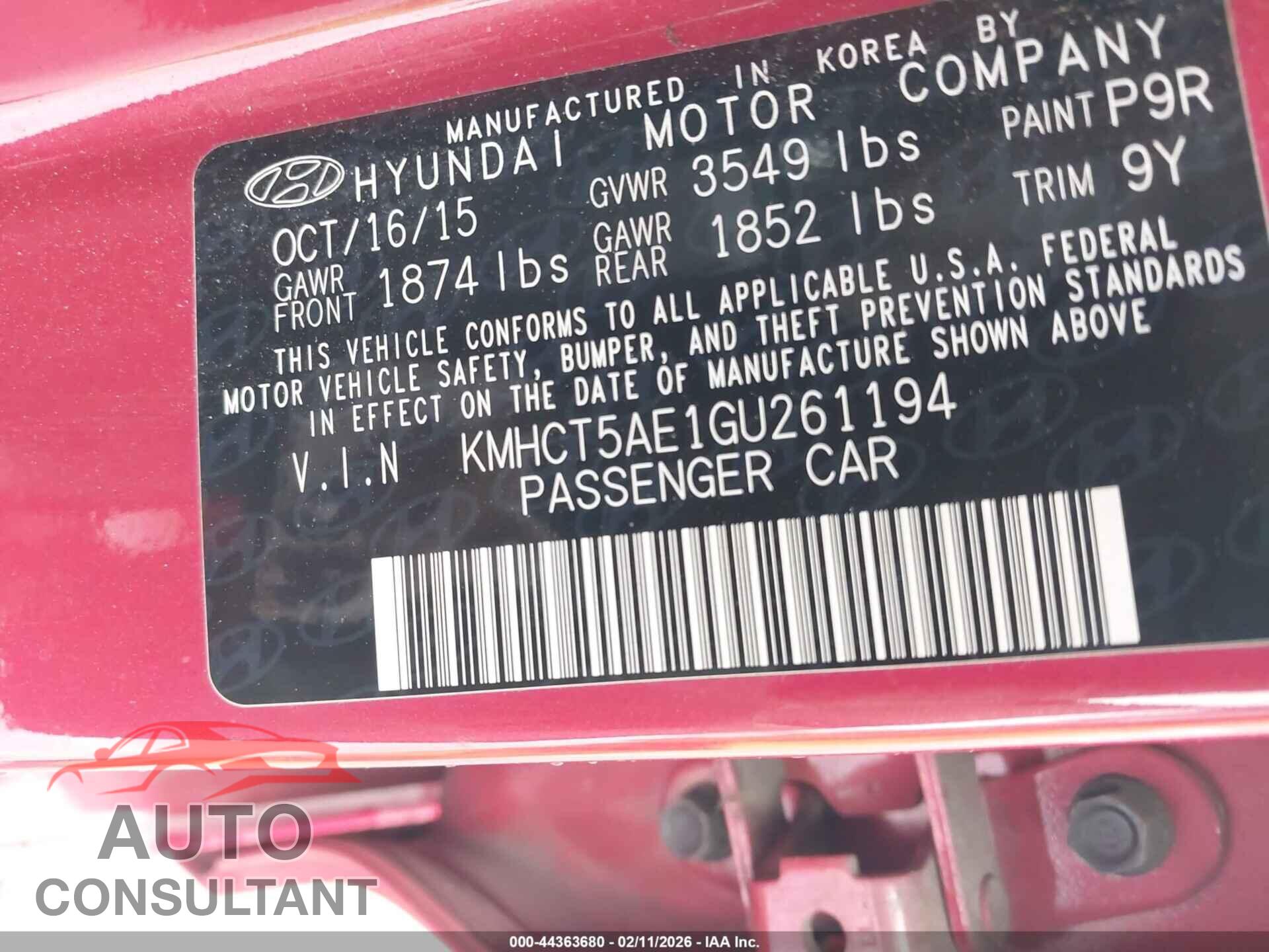 HYUNDAI ACCENT 2016 - KMHCT5AE1GU261194