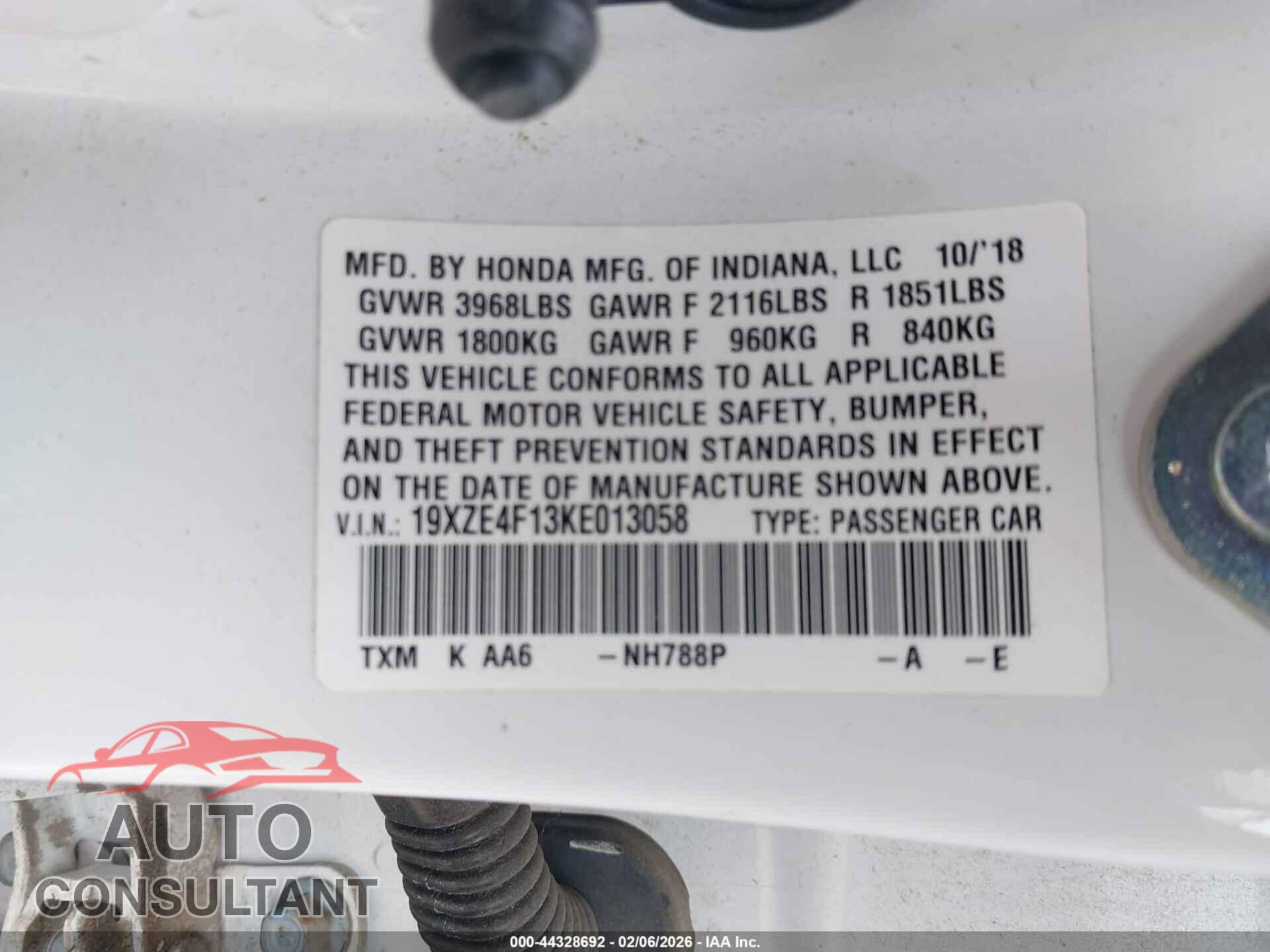HONDA INSIGHT 2019 - 19XZE4F13KE013058
