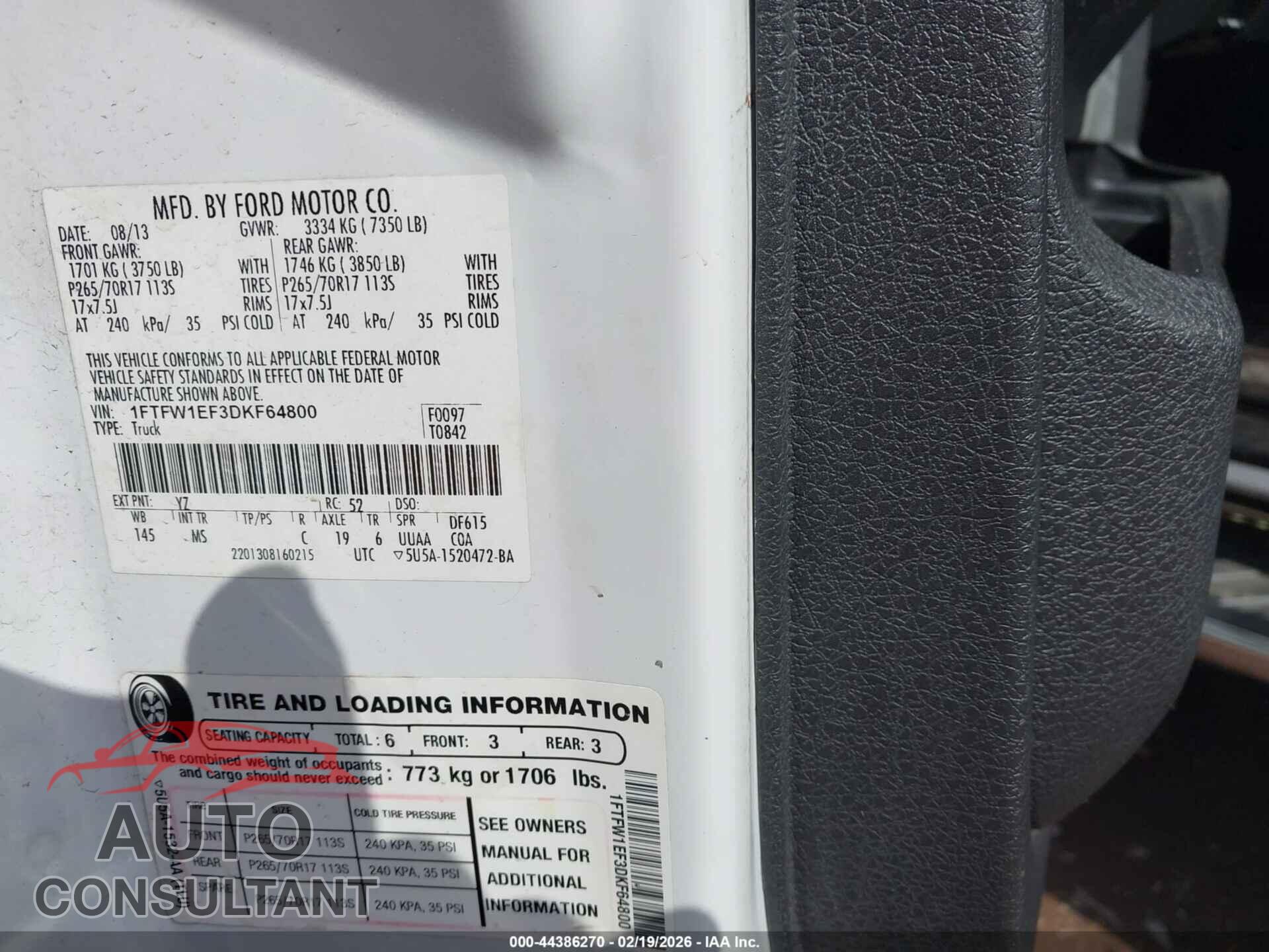 FORD F-150 2013 - 1FTFW1EF3DKF64800