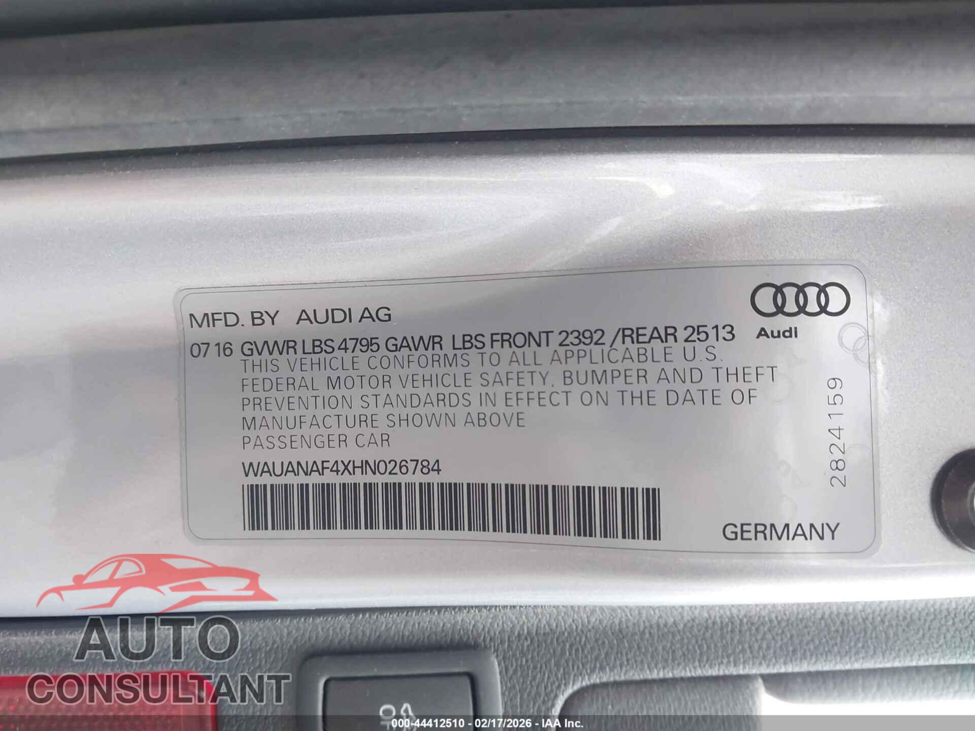 AUDI A4 2017 - WAUANAF4XHN026784