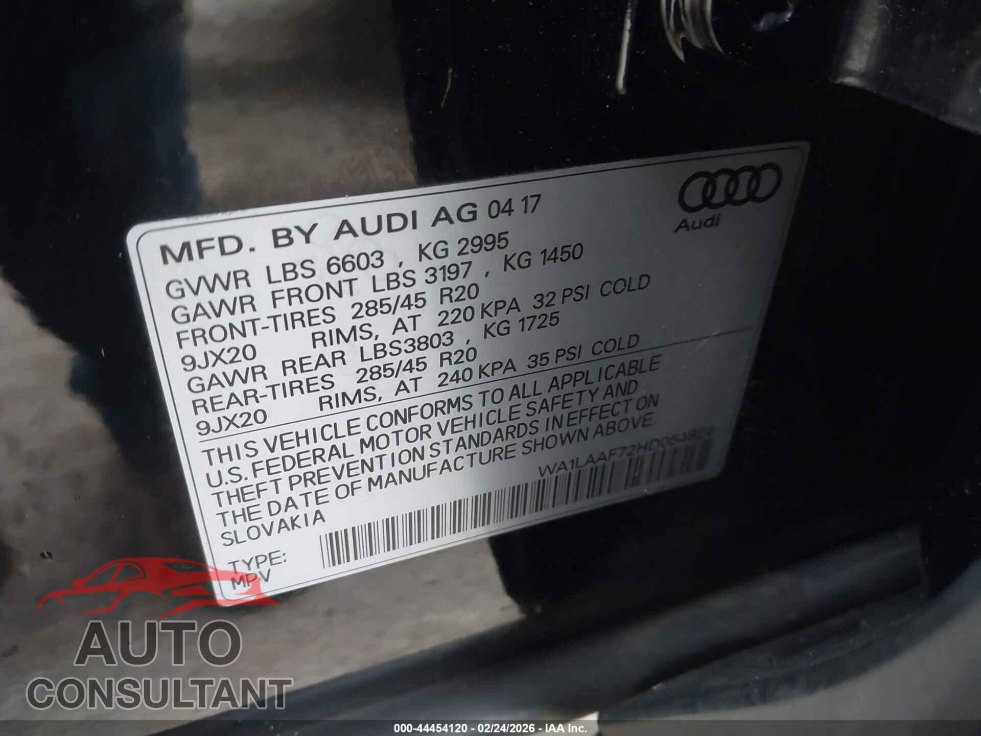 AUDI Q7 2017 - WA1LAAF72HD054824