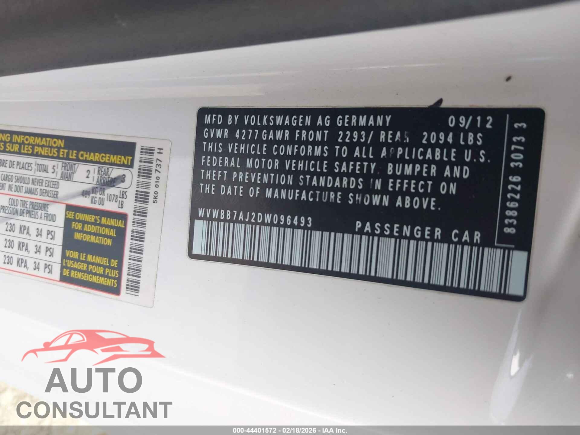 VOLKSWAGEN GOLF 2013 - WVWBB7AJ2DW096493