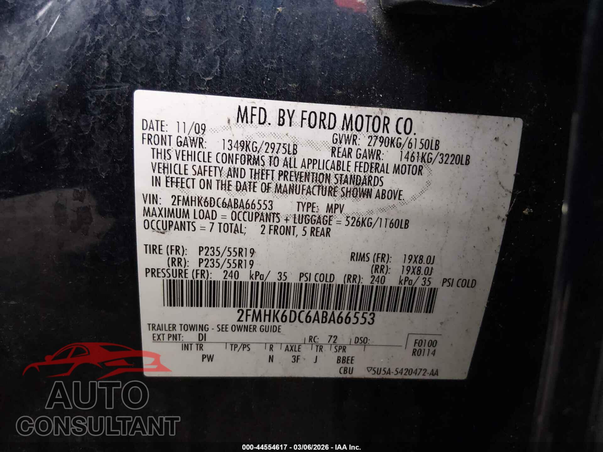 FORD FLEX 2010 - 2FMHK6DC6ABA66553