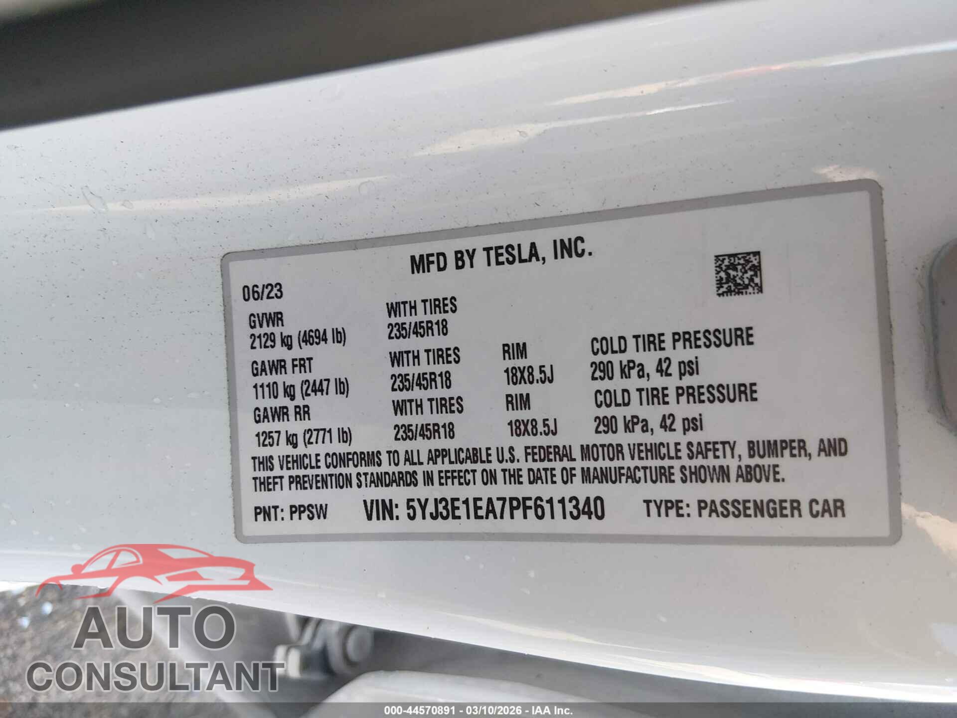 TESLA MODEL 3 2023 - 5YJ3E1EA7PF611340