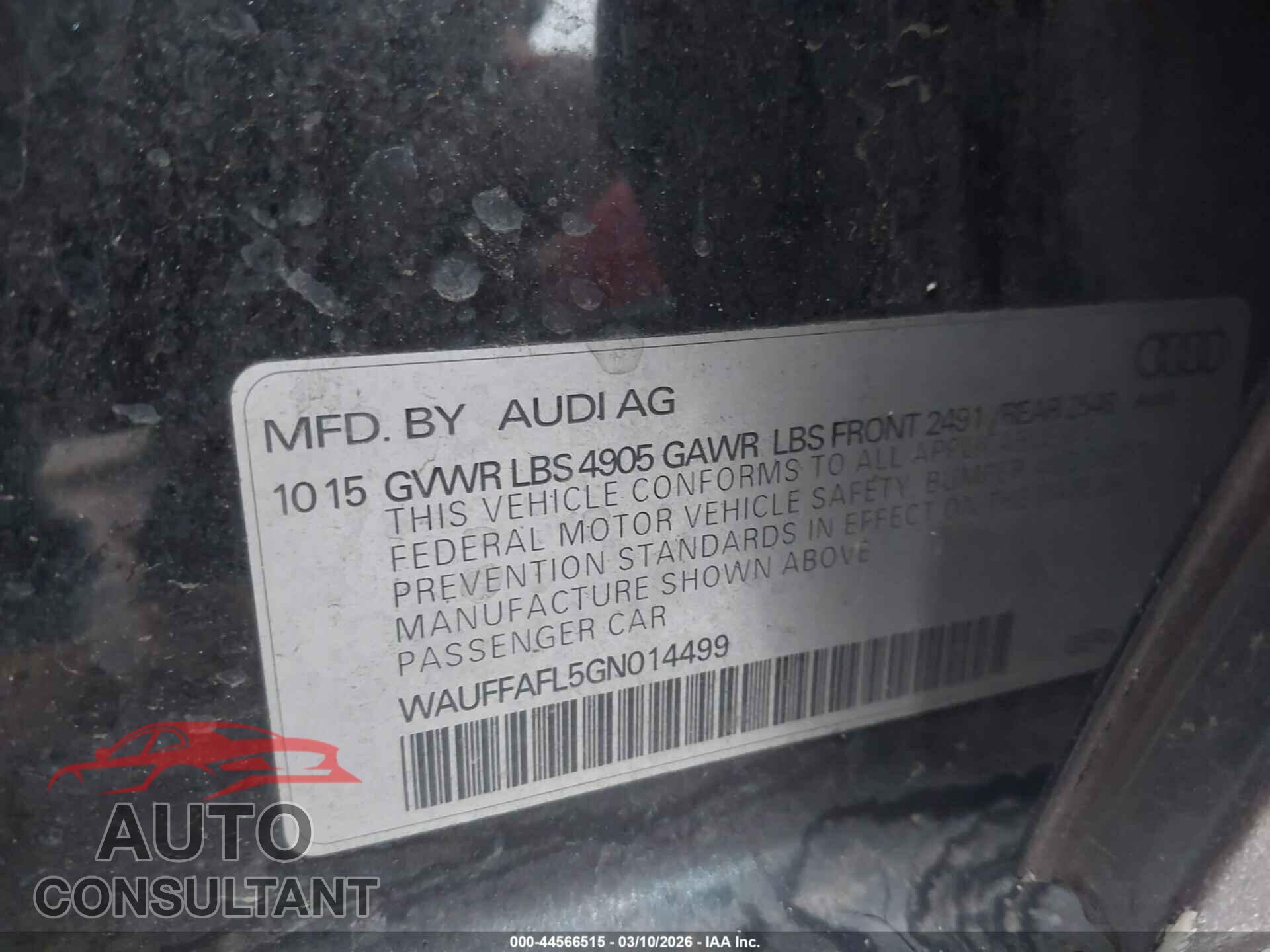 AUDI A4 2016 - WAUFFAFL5GN014499