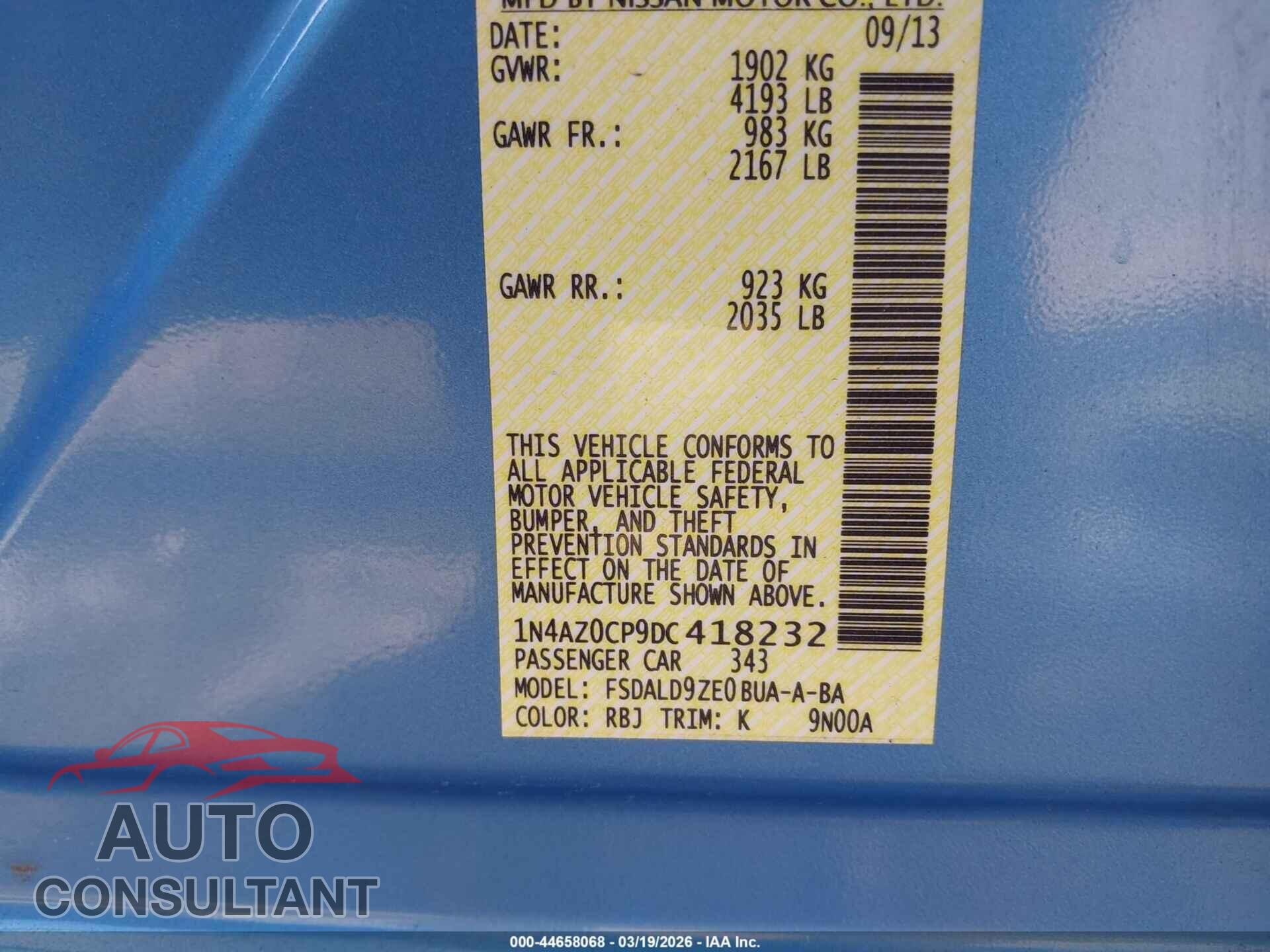NISSAN LEAF 2013 - 1N4AZ0CP9DC418232