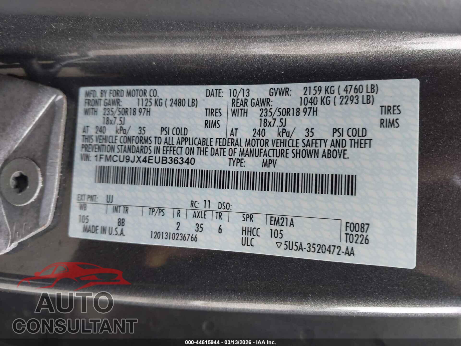 FORD ESCAPE 2014 - 1FMCU9JX4EUB36340