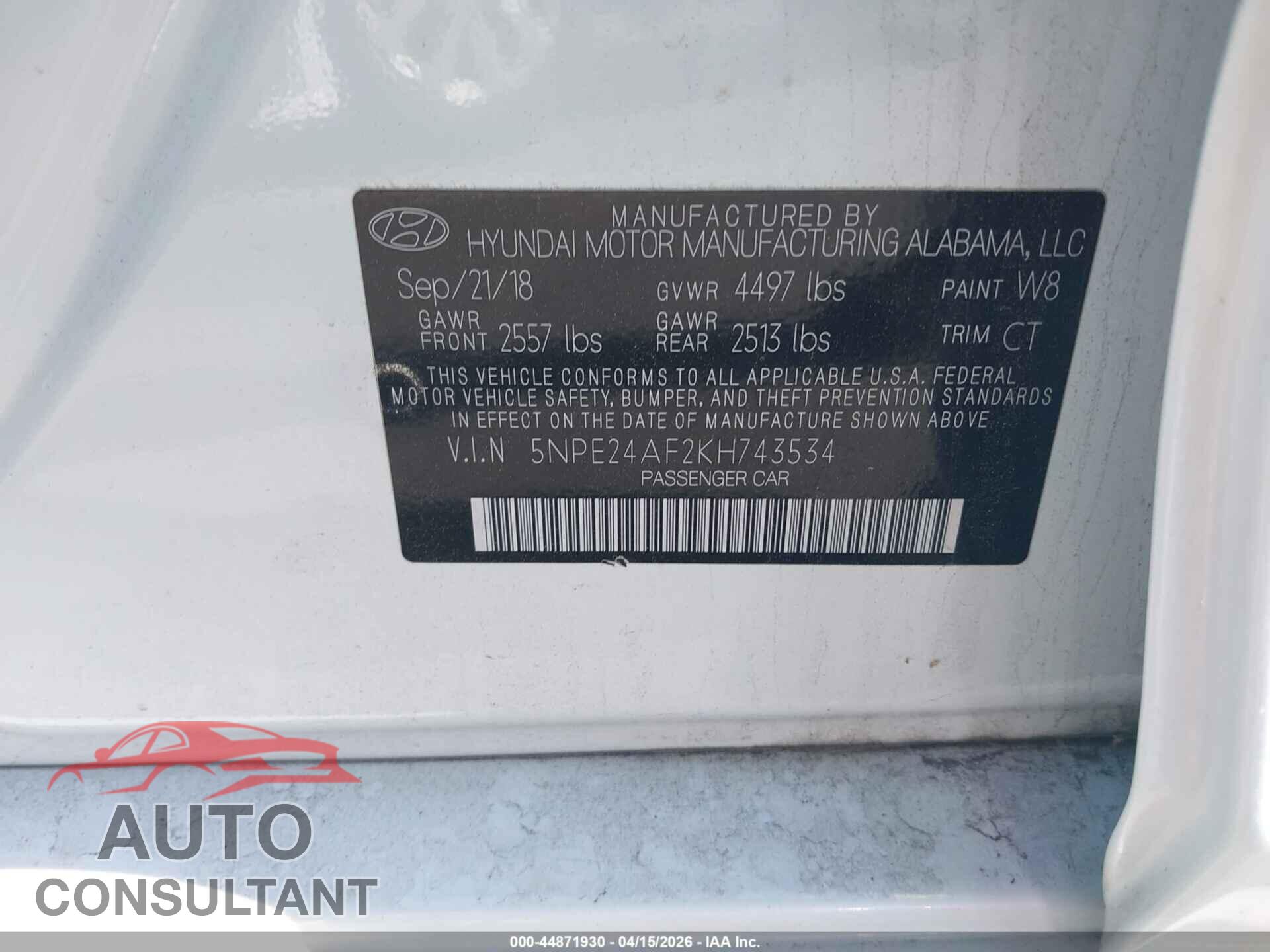HYUNDAI SONATA 2019 - 5NPE24AF2KH743534
