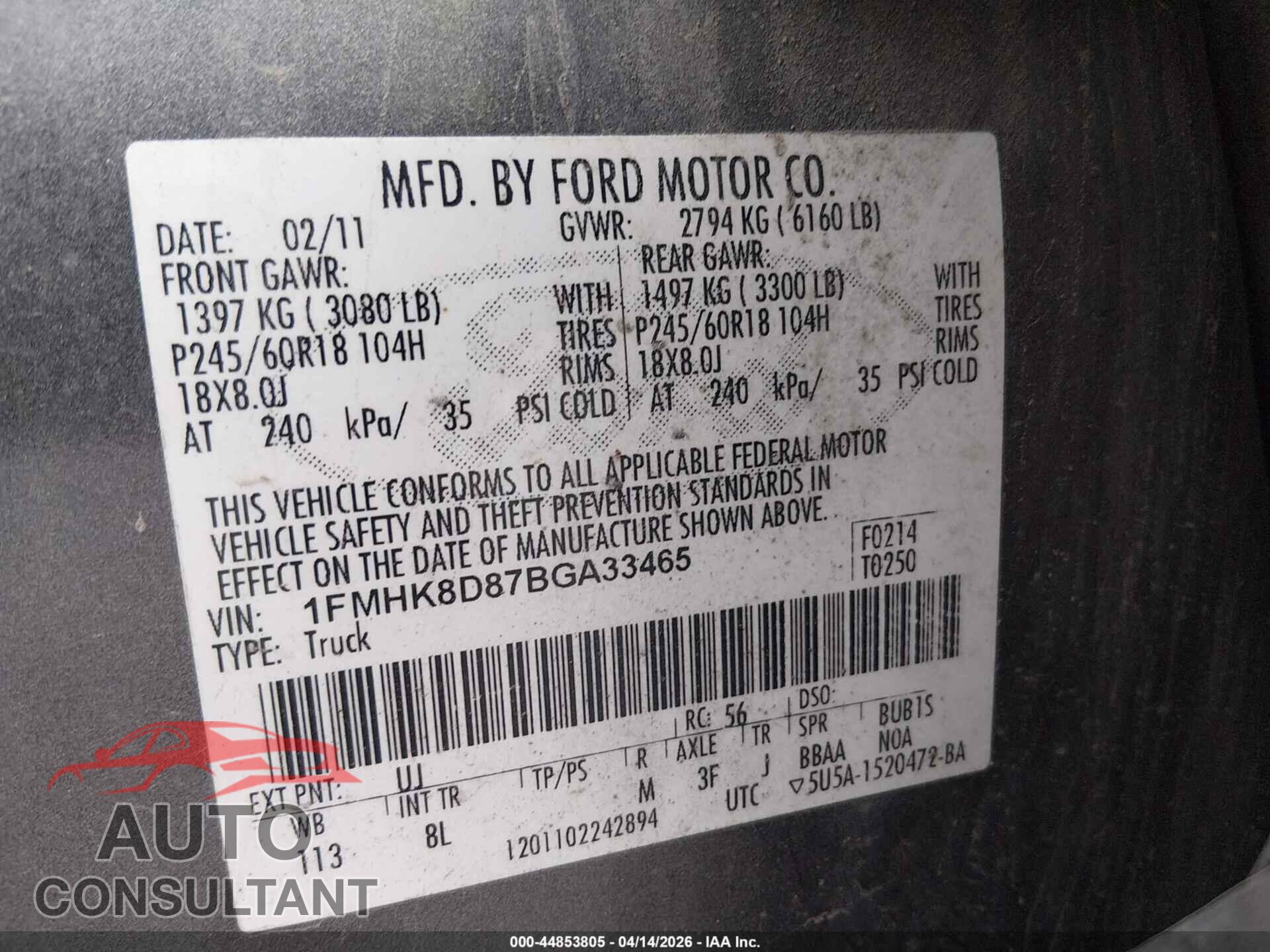 FORD EXPLORER 2011 - 1FMHK8D87BGA33465