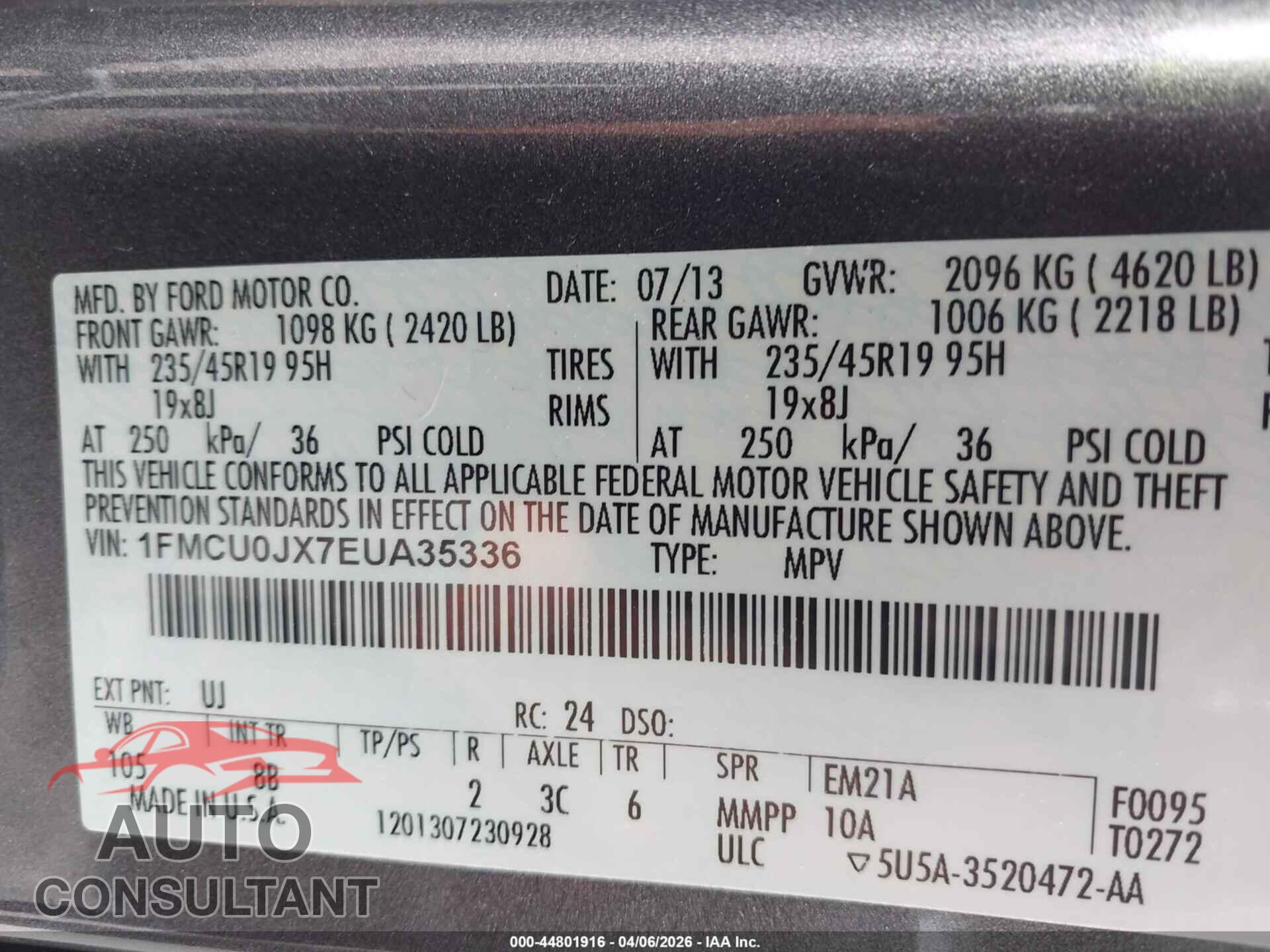 FORD ESCAPE 2014 - 1FMCU0JX7EUA35336