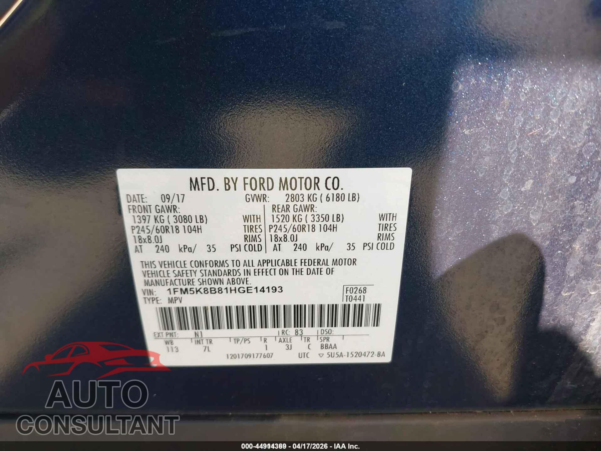 FORD EXPLORER 2017 - 1FM5K8B81HGE14193