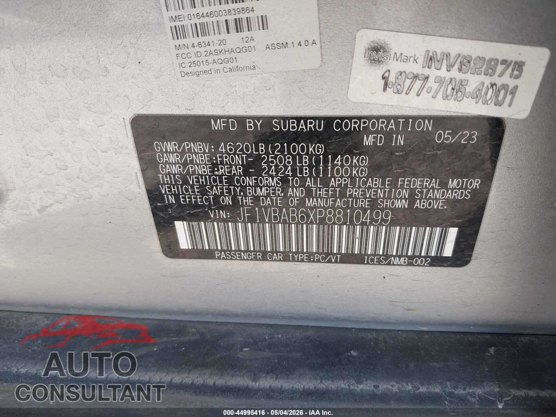 SUBARU WRX 2023 - JF1VBAB6XP8810499