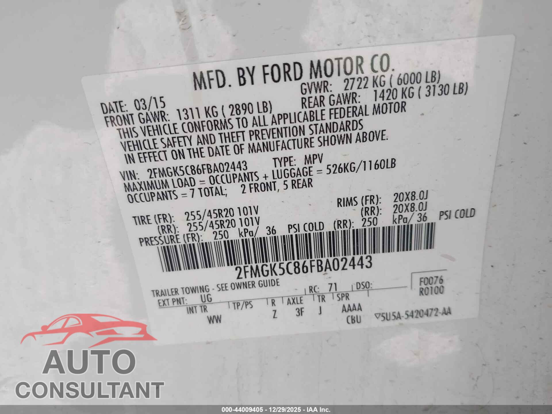 FORD FLEX 2015 - 2FMGK5C86FBA02443