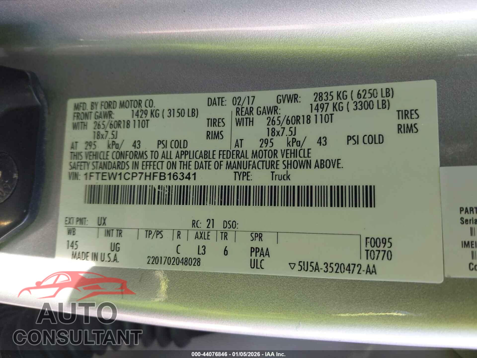 FORD F-150 2017 - 1FTEW1CP7HFB16341