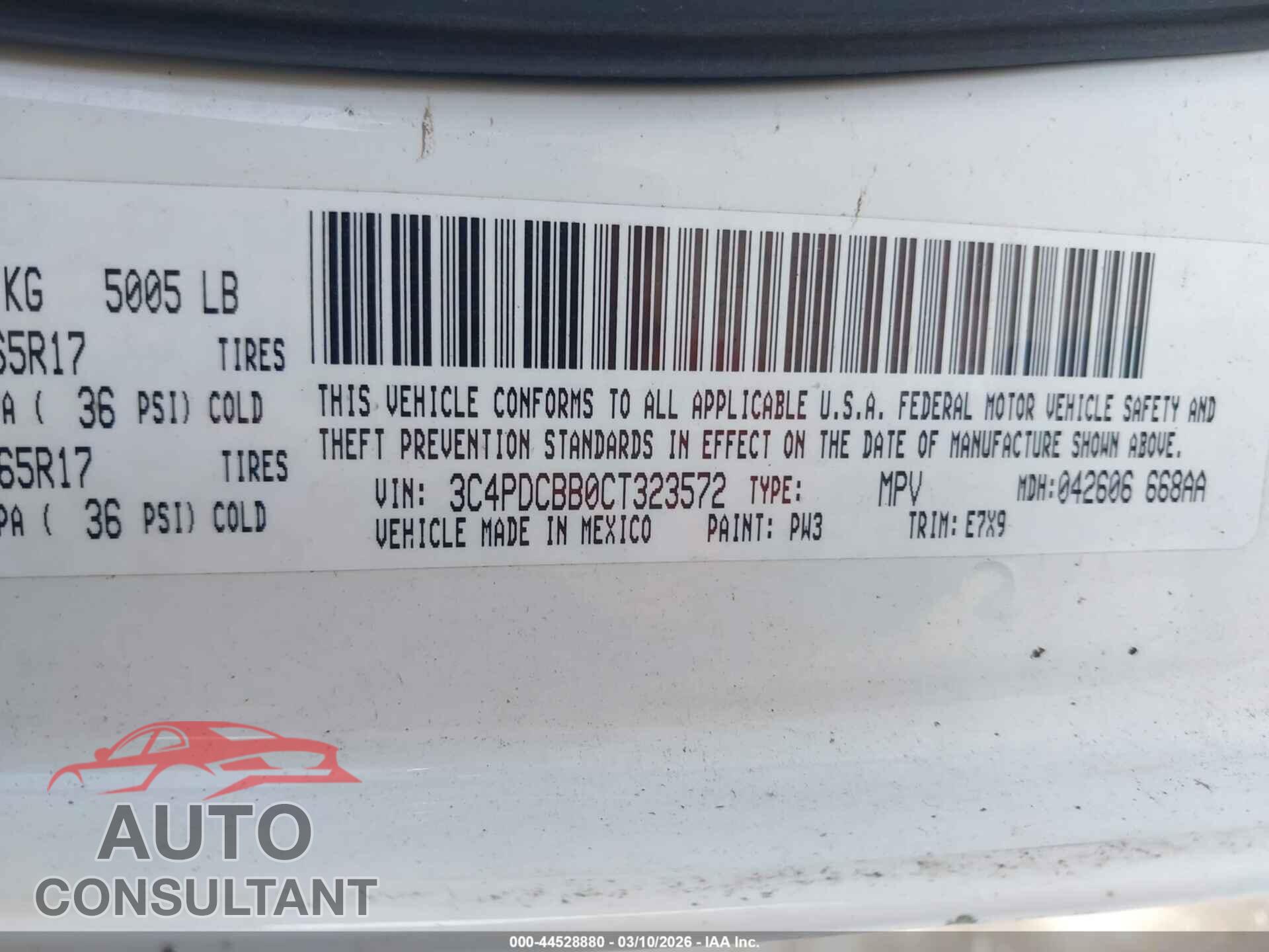 DODGE JOURNEY 2012 - 3C4PDCBB0CT323572