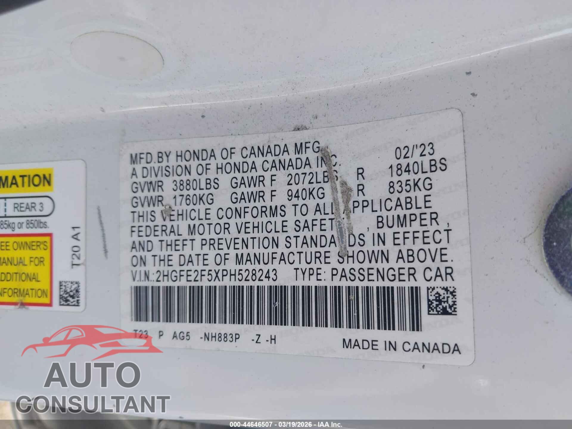 HONDA CIVIC 2023 - 2HGFE2F5XPH528243