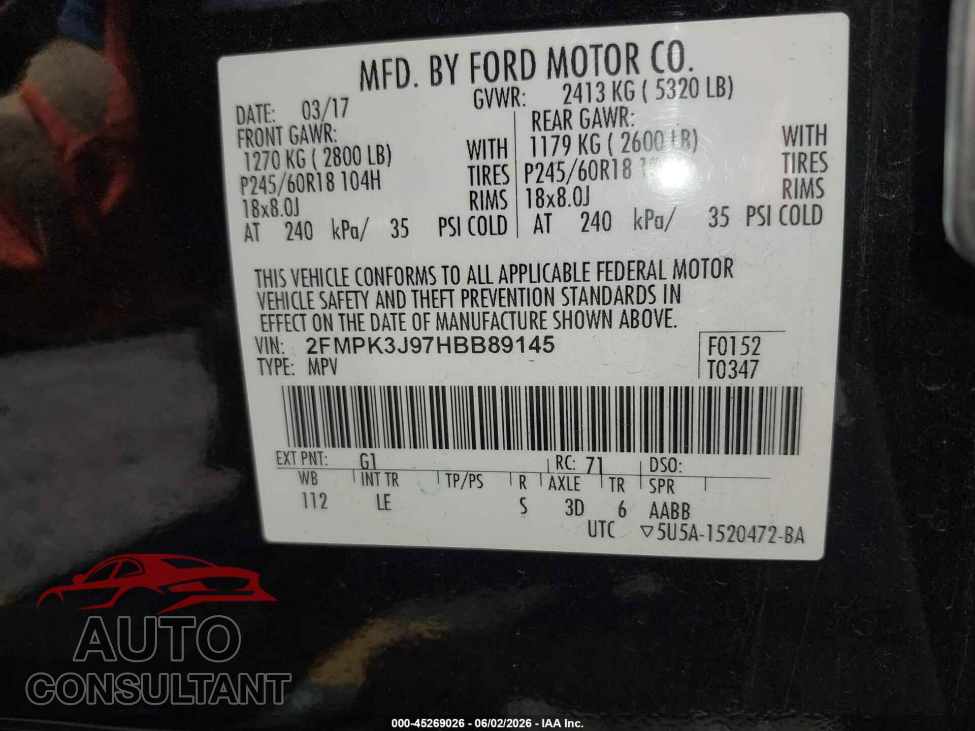 FORD EDGE 2017 - 2FMPK3J97HBB89145