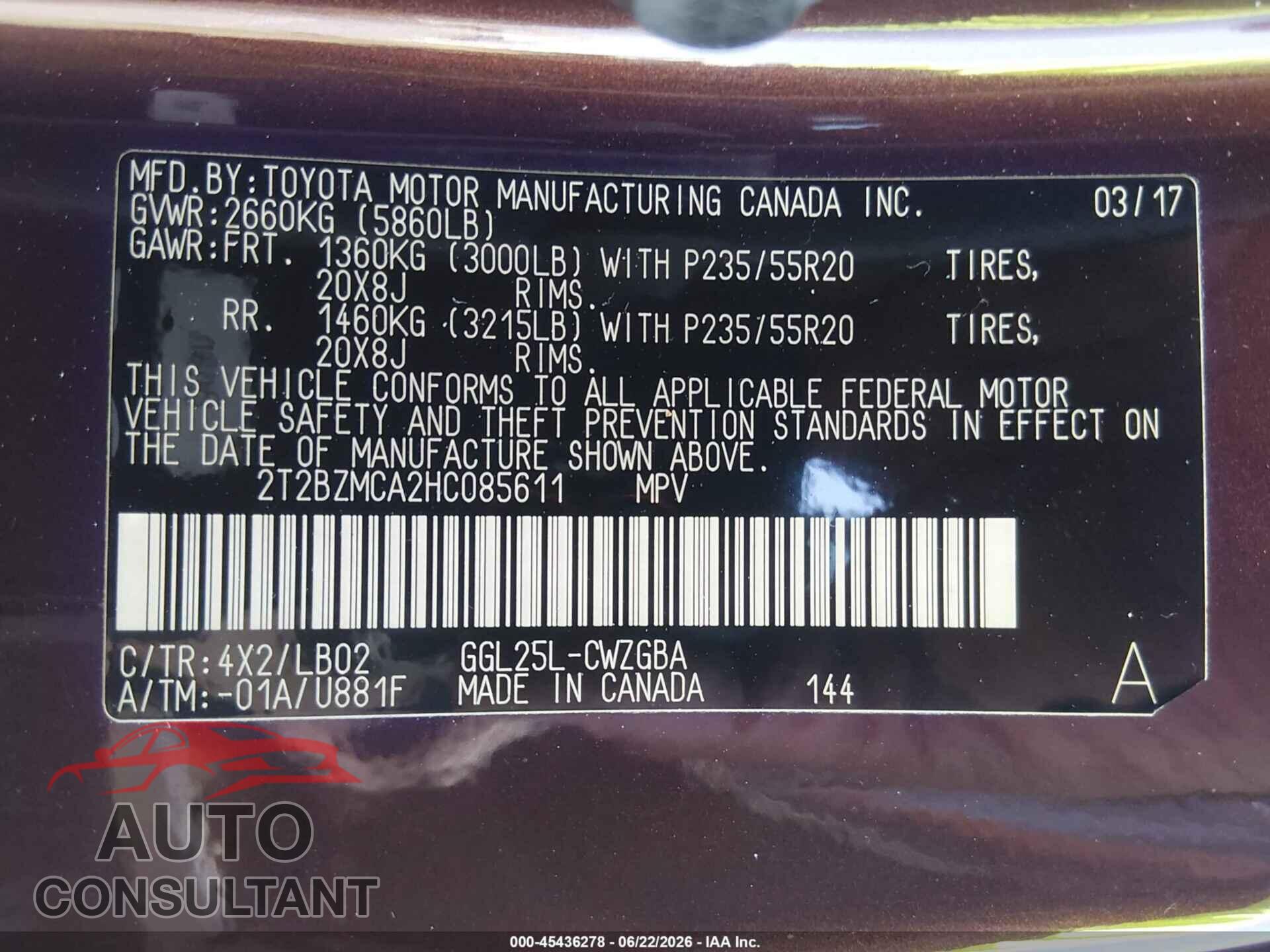 LEXUS RX 350 2017 - 2T2BZMCA2HC085611