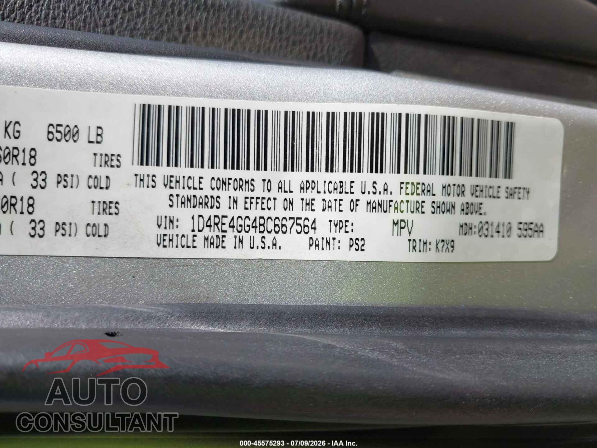 DODGE DURANGO 2011 - 1D4RE4GG4BC667564