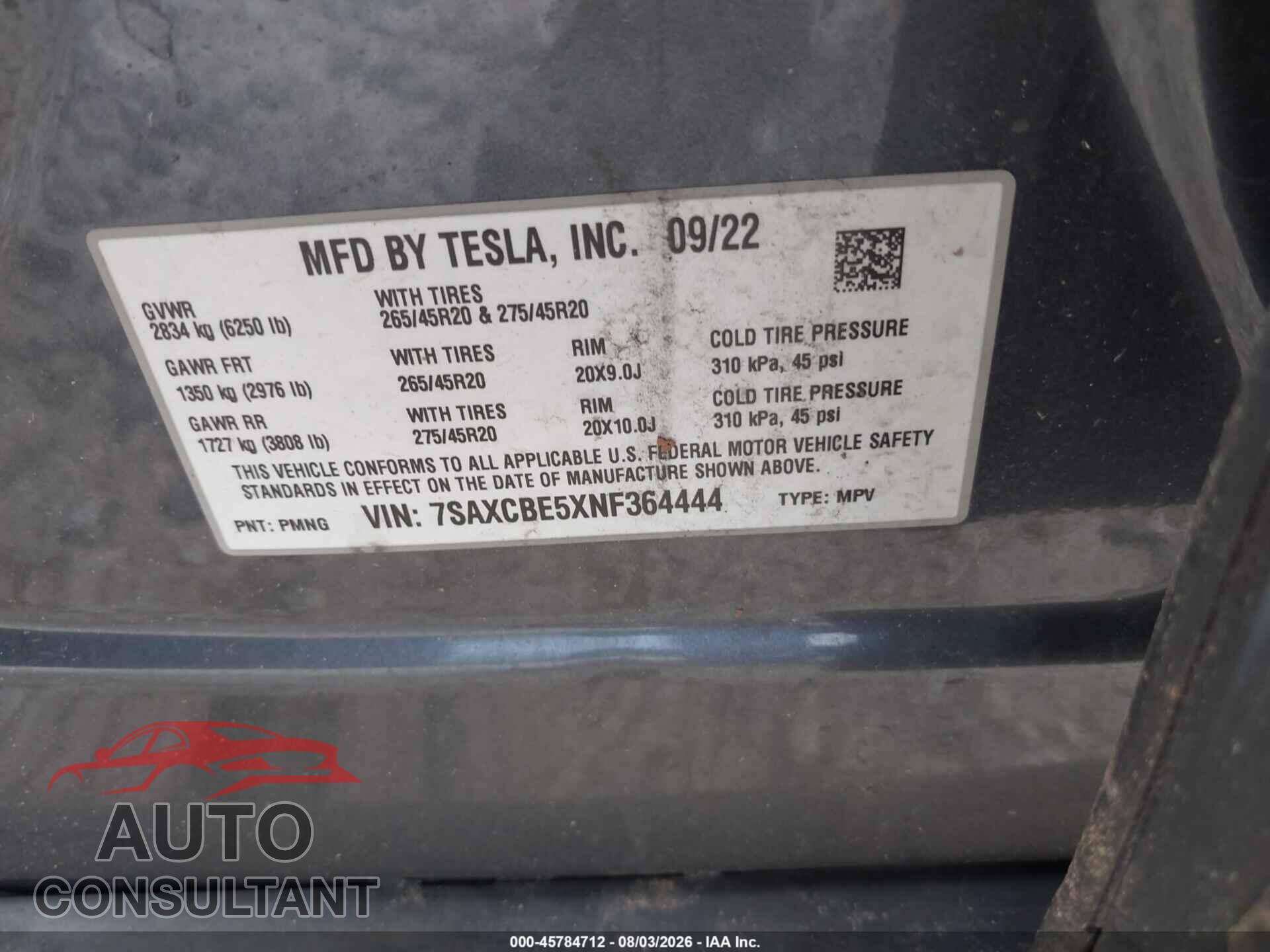 TESLA MODEL X 2022 - 7SAXCBE5XNF364444