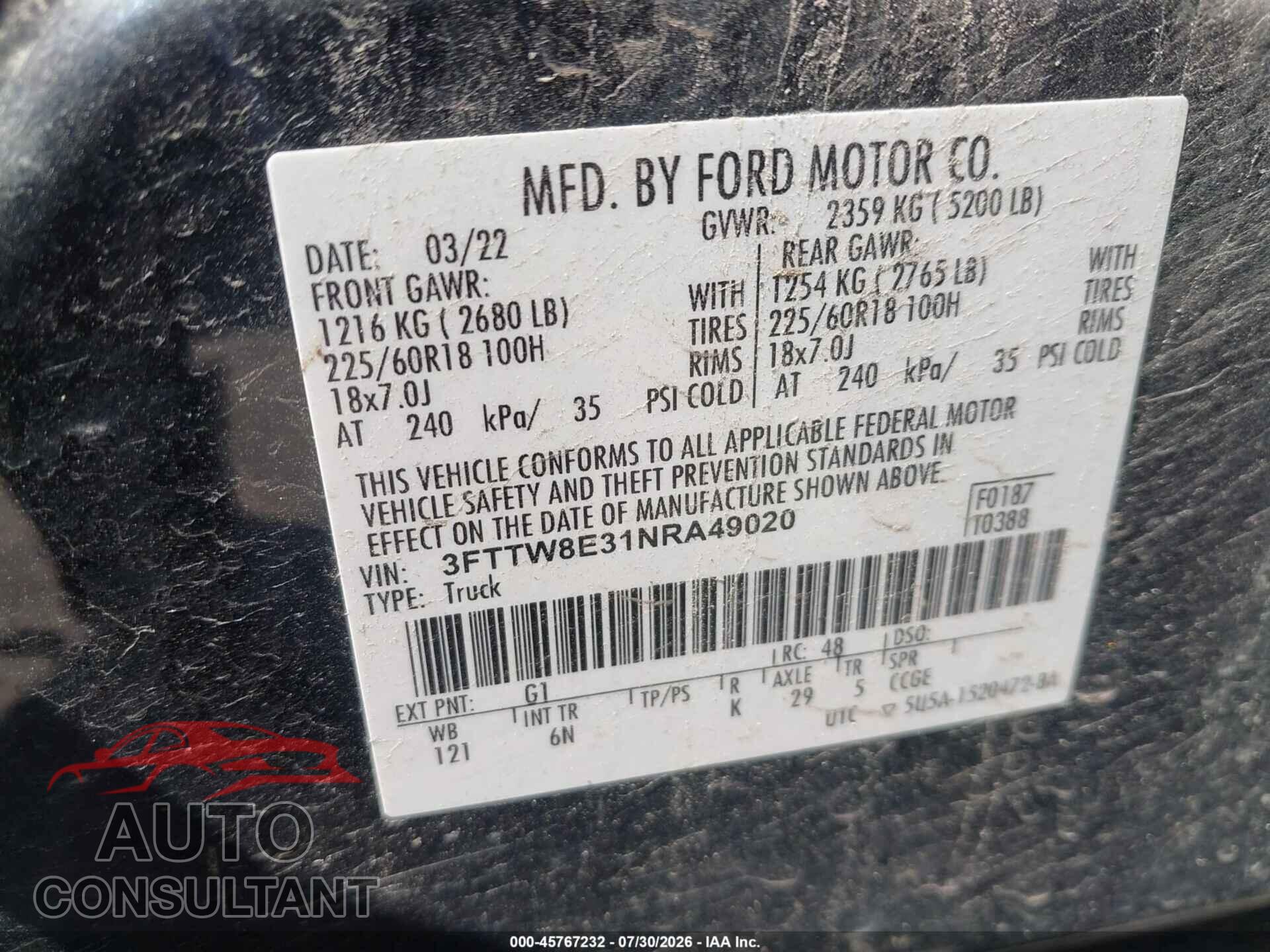 FORD MAVERICK 2022 - 3FTTW8E31NRA49020