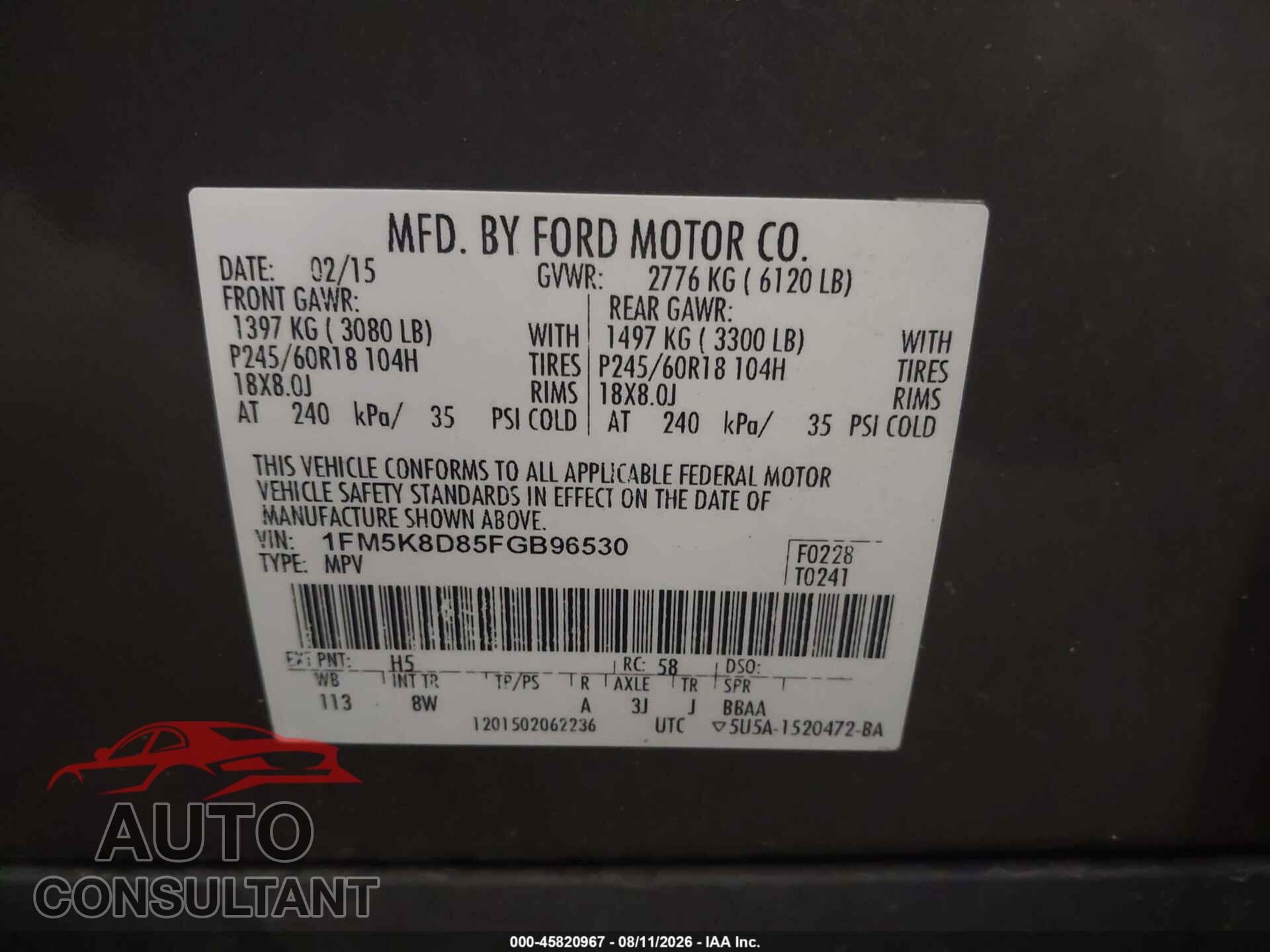 FORD EXPLORER 2015 - 1FM5K8D85FGB96530