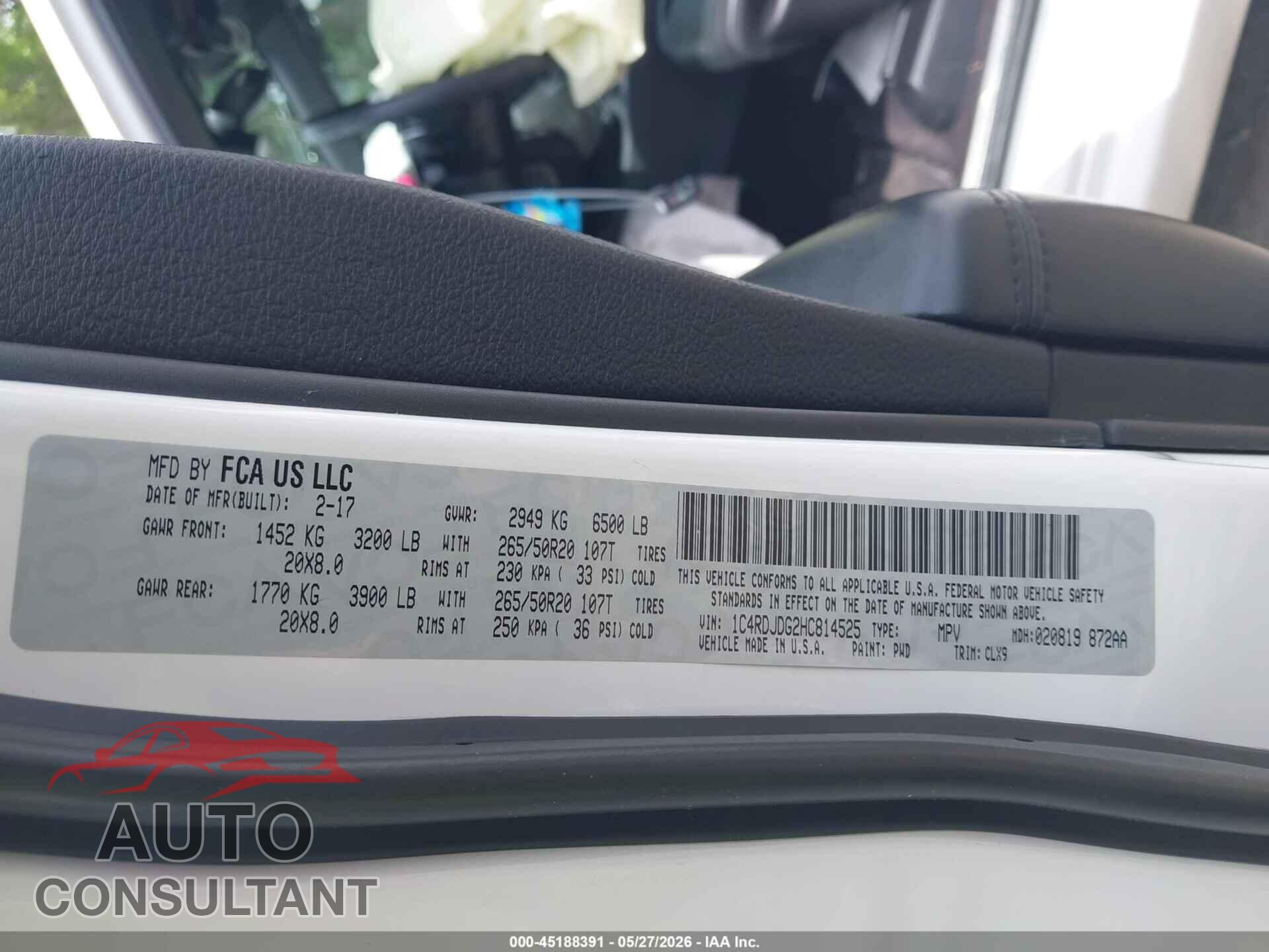 DODGE DURANGO 2017 - 1C4RDJDG2HC814525