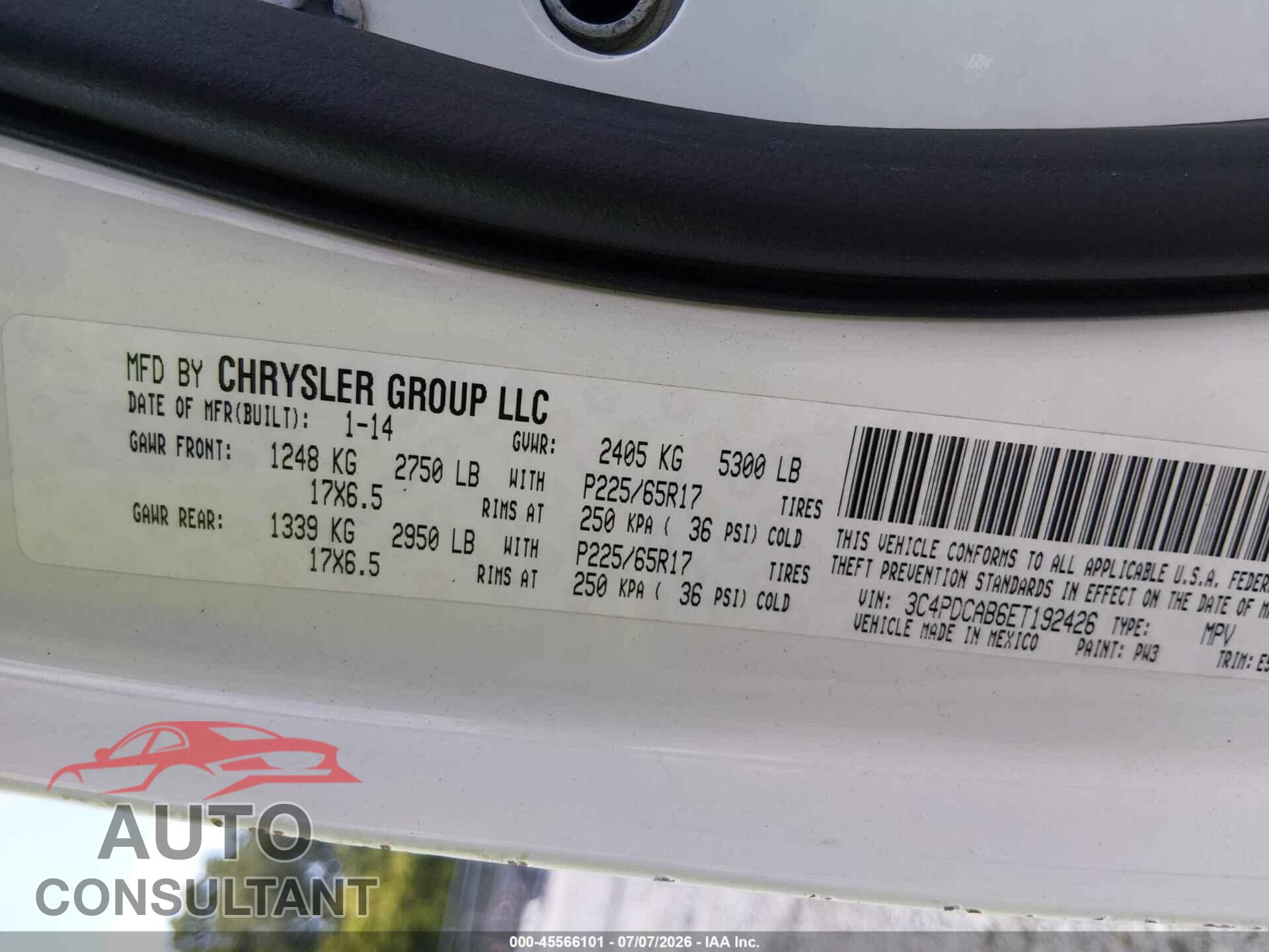 DODGE JOURNEY 2014 - 3C4PDCAB6ET192426