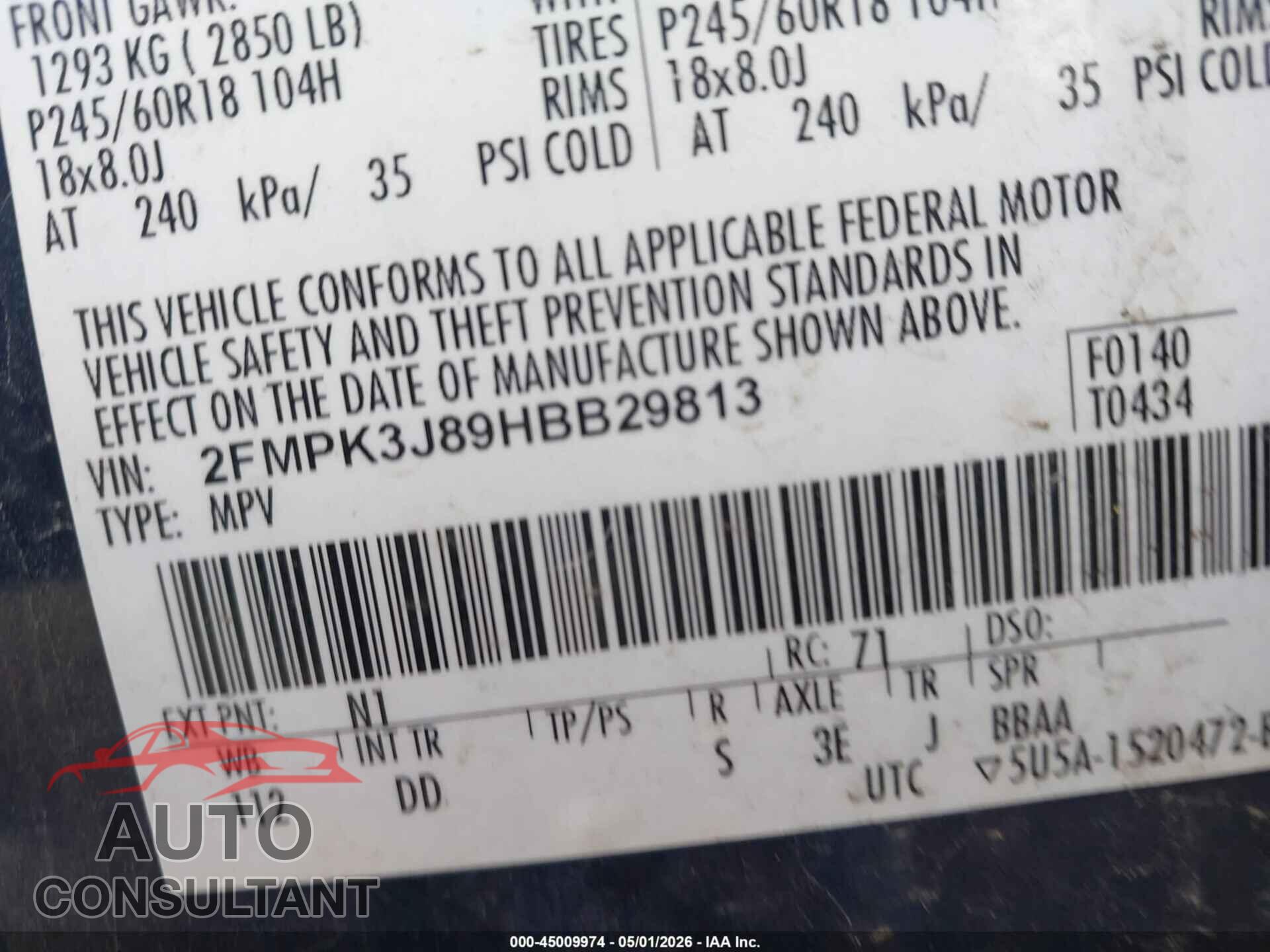 FORD EDGE 2017 - 2FMPK3J89HBB29813