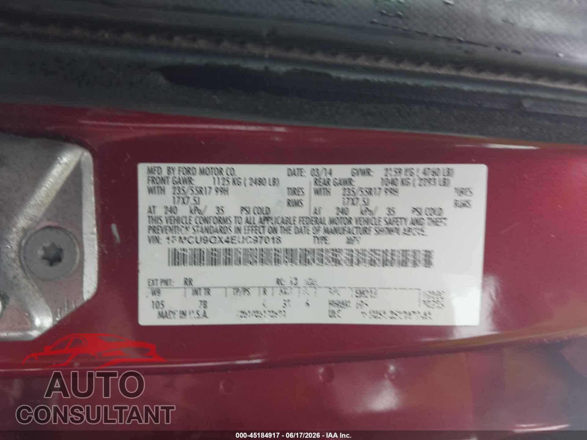 FORD ESCAPE 2014 - 1FMCU9GX4EUC97018