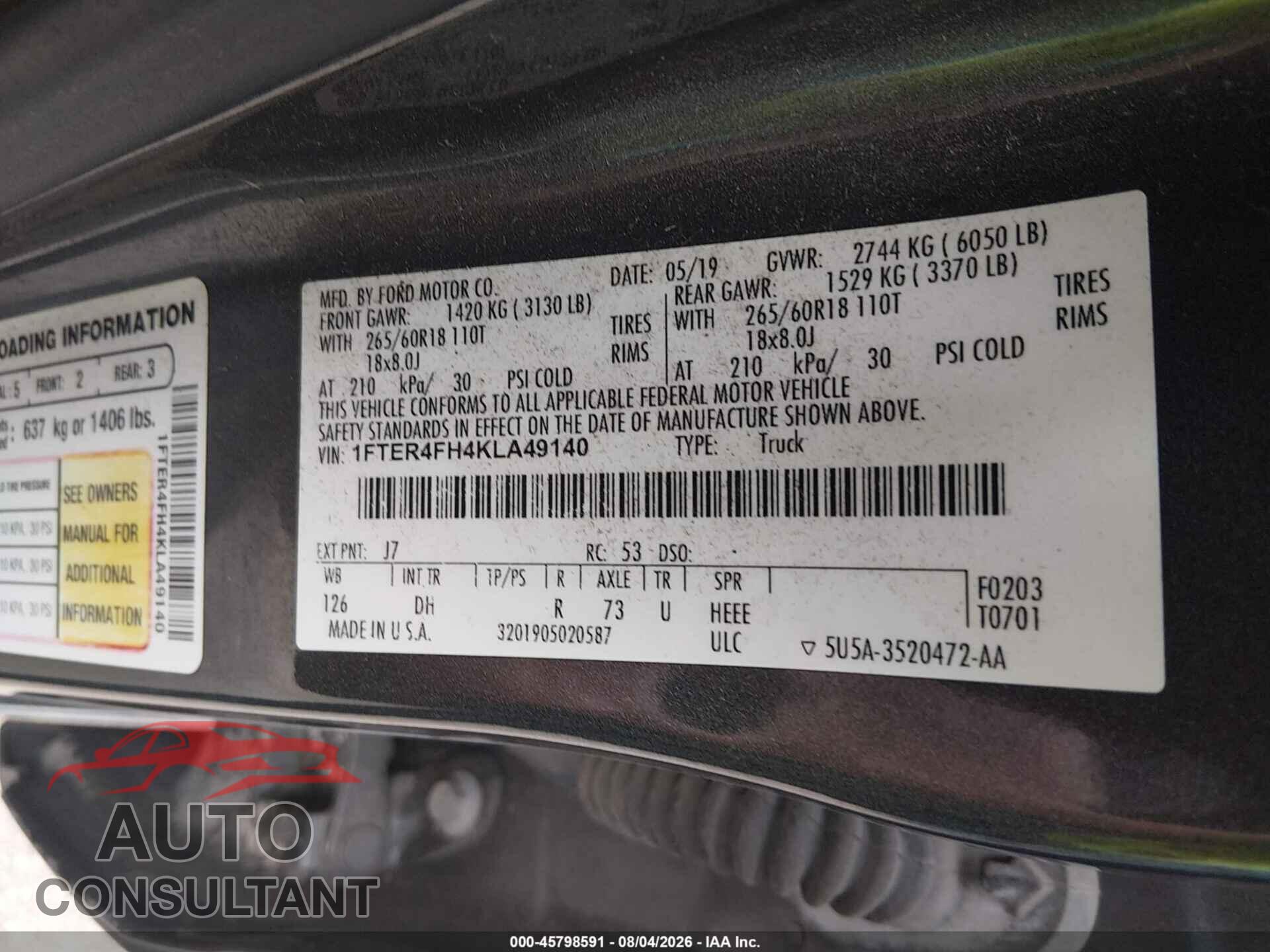 FORD RANGER 2019 - 1FTER4FH4KLA49140