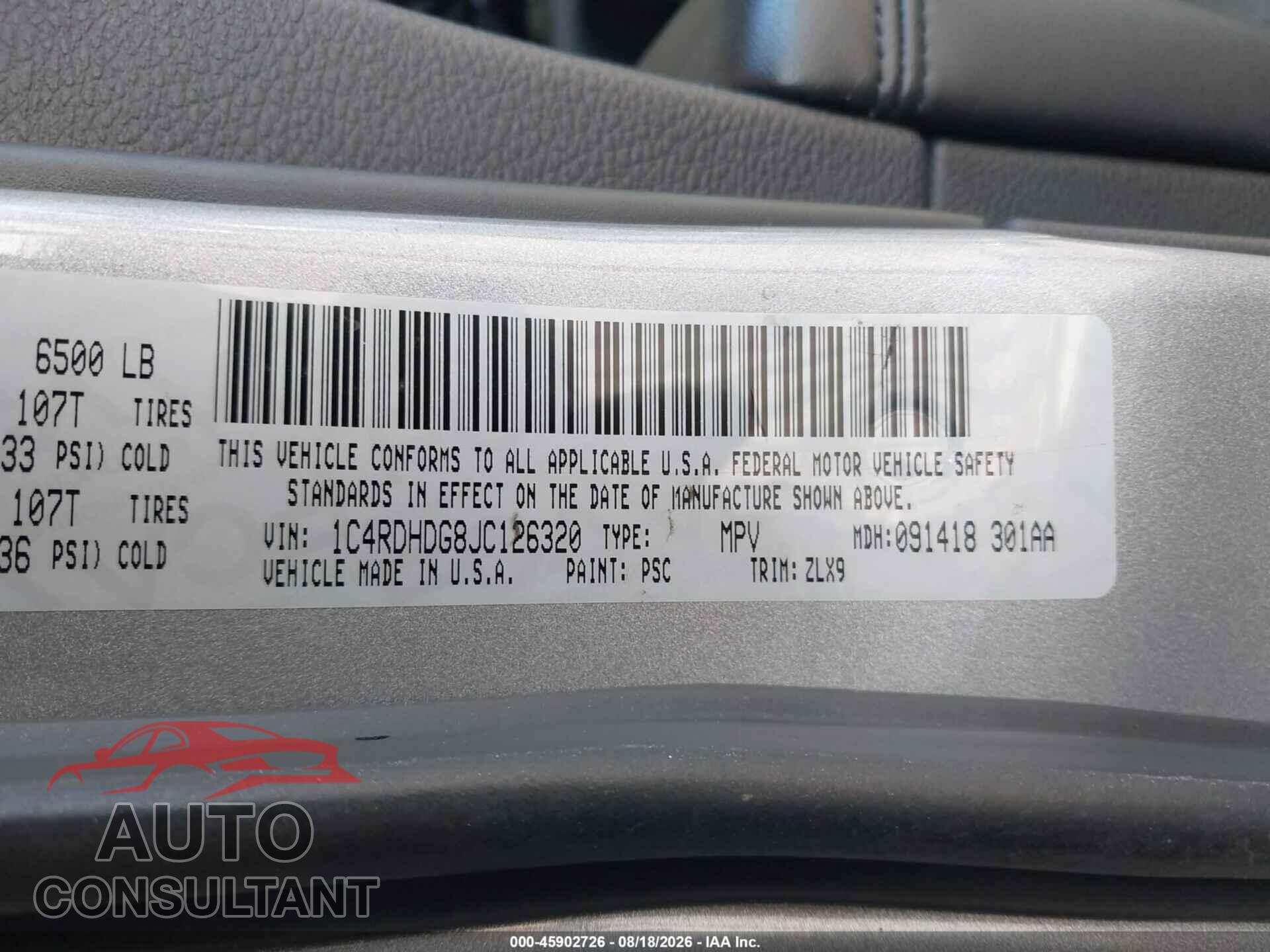 DODGE DURANGO 2018 - 1C4RDHDG8JC126320
