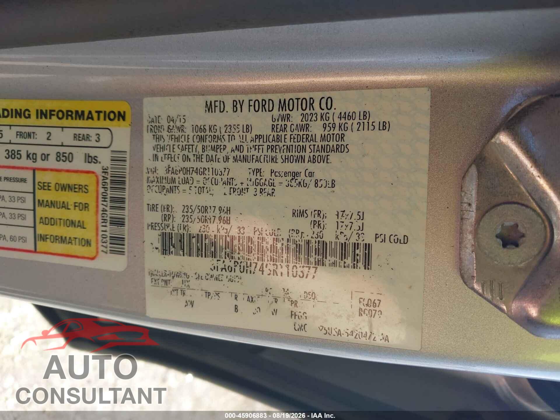FORD FUSION 2016 - 3FA6P0H74GR110377