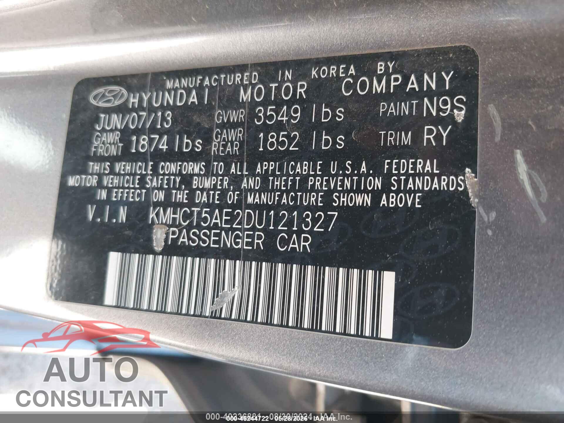 HYUNDAI ACCENT 2013 - KMHCT5AE2DU121327