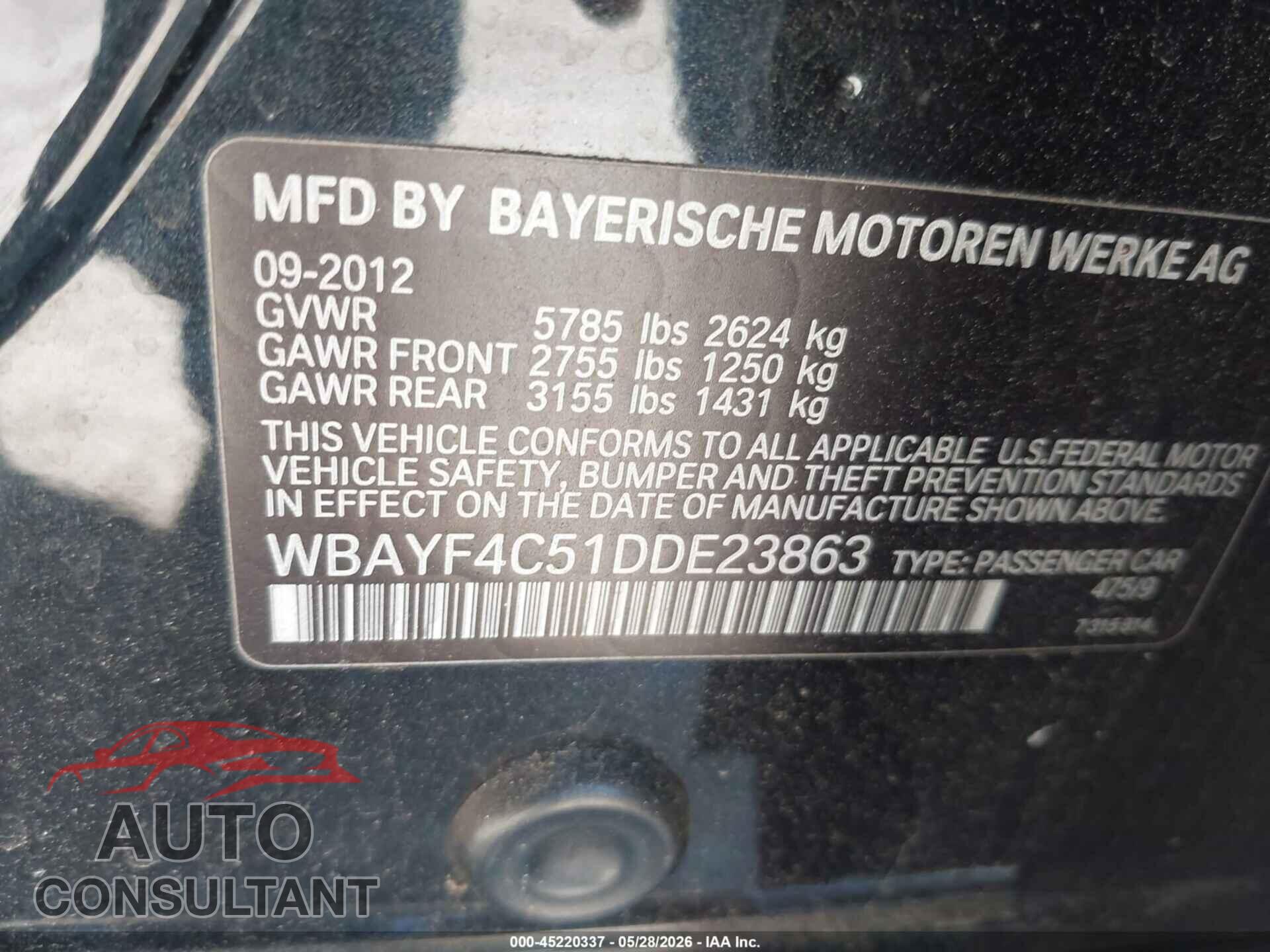 BMW 740LI 2013 - WBAYF4C51DDE23863