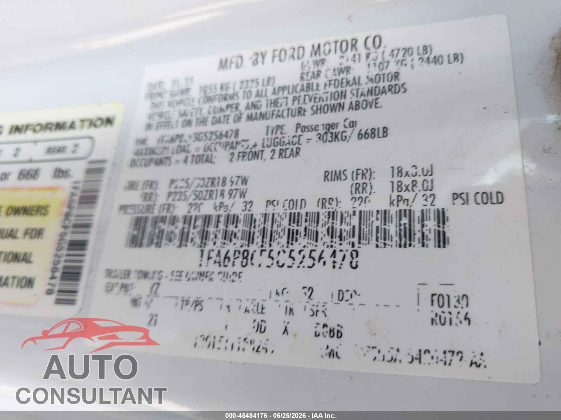 FORD MUSTANG 2016 - 1FA6P8CF5G5256478